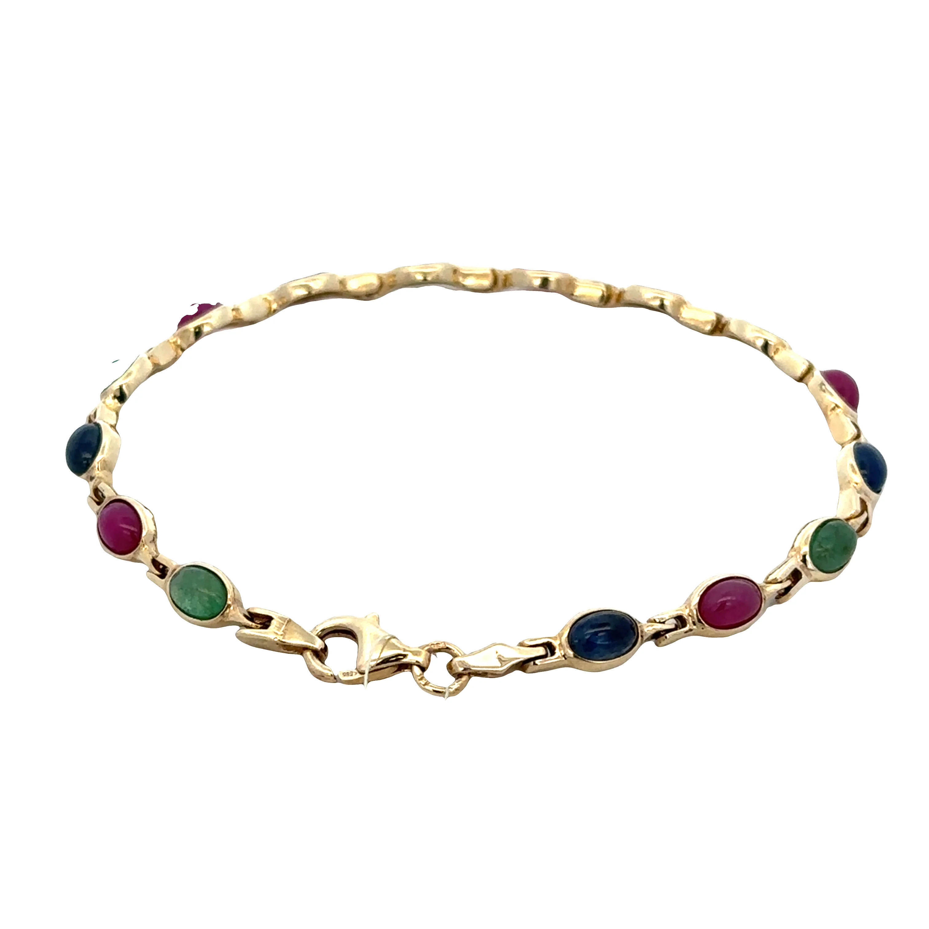 14k Yellow Gold Multi Gemstone Cabochon Bracelet – 8 Inches - Image 2