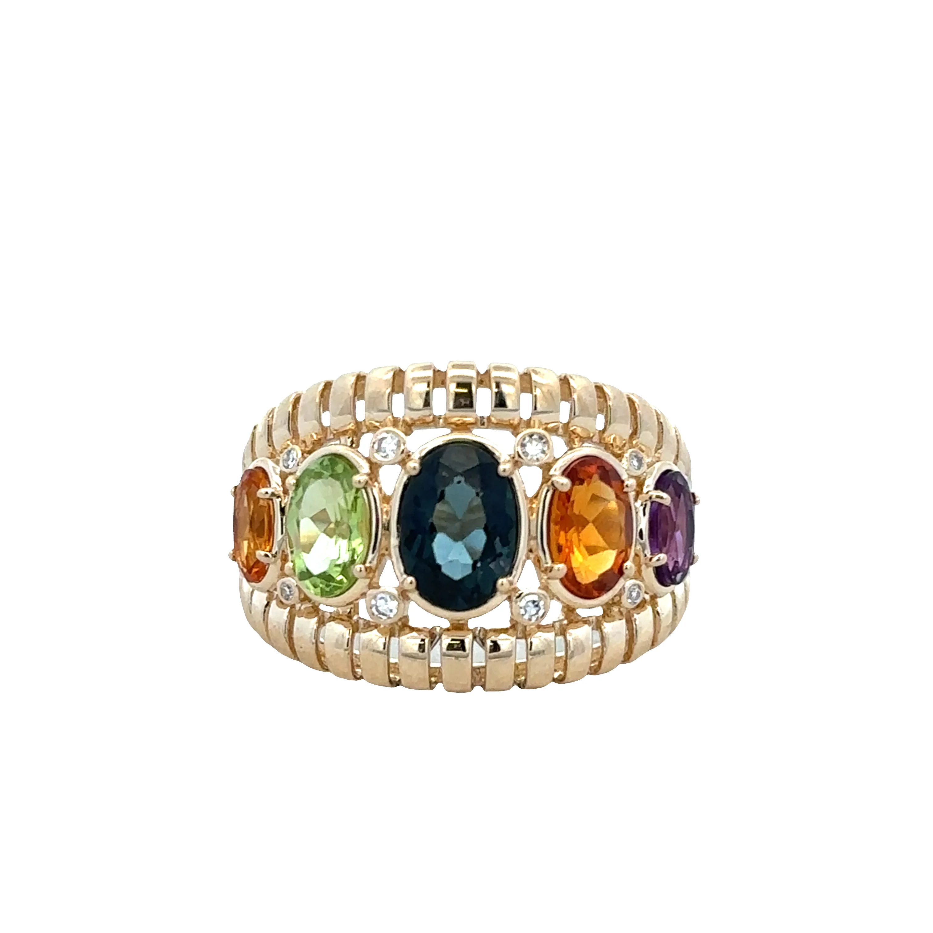 14k Yellow Gold Multicolor Gemstone & Diamond Band Ring – Size 7.25