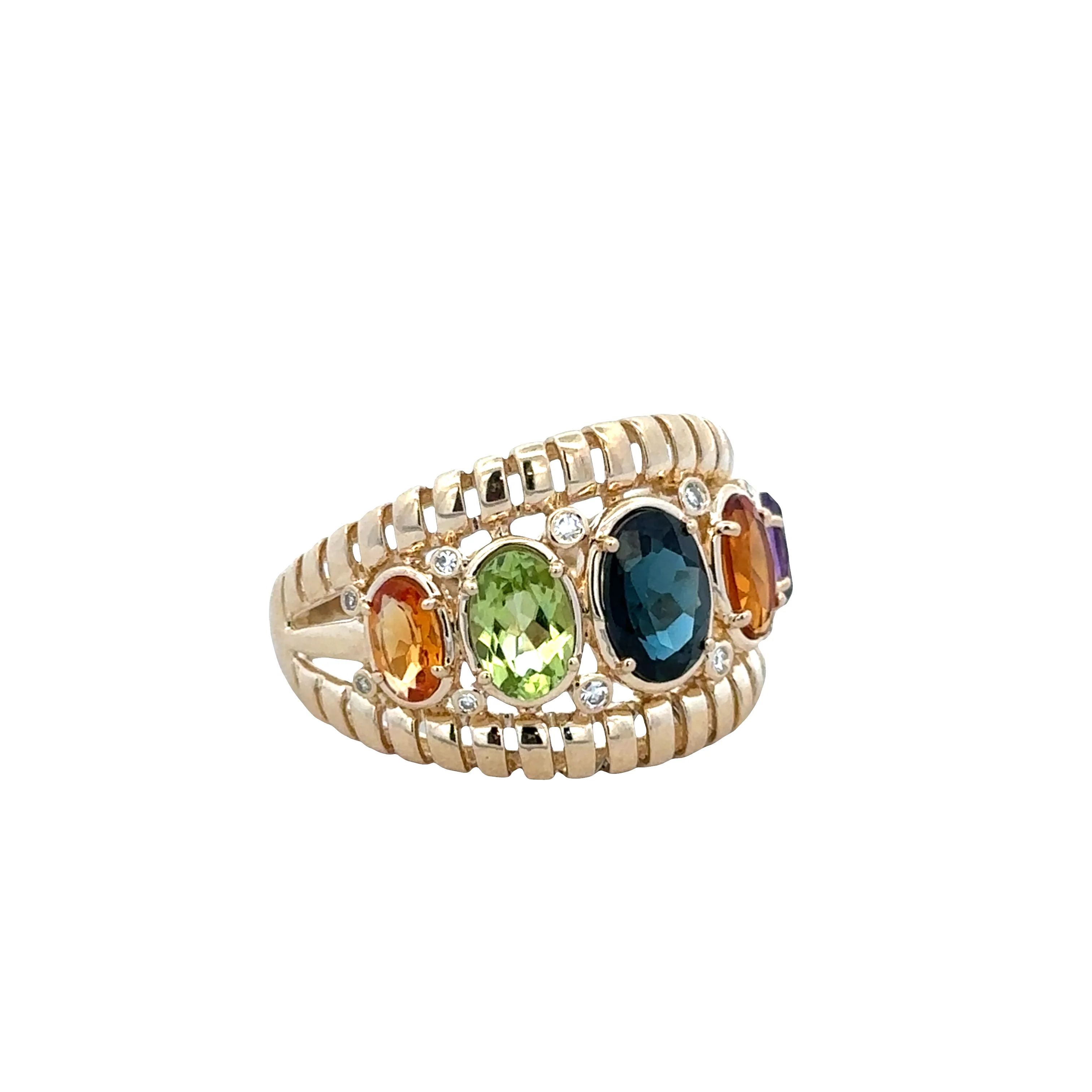 14k Yellow Gold Multicolor Gemstone & Diamond Band Ring – Size 7.25 - Image 2