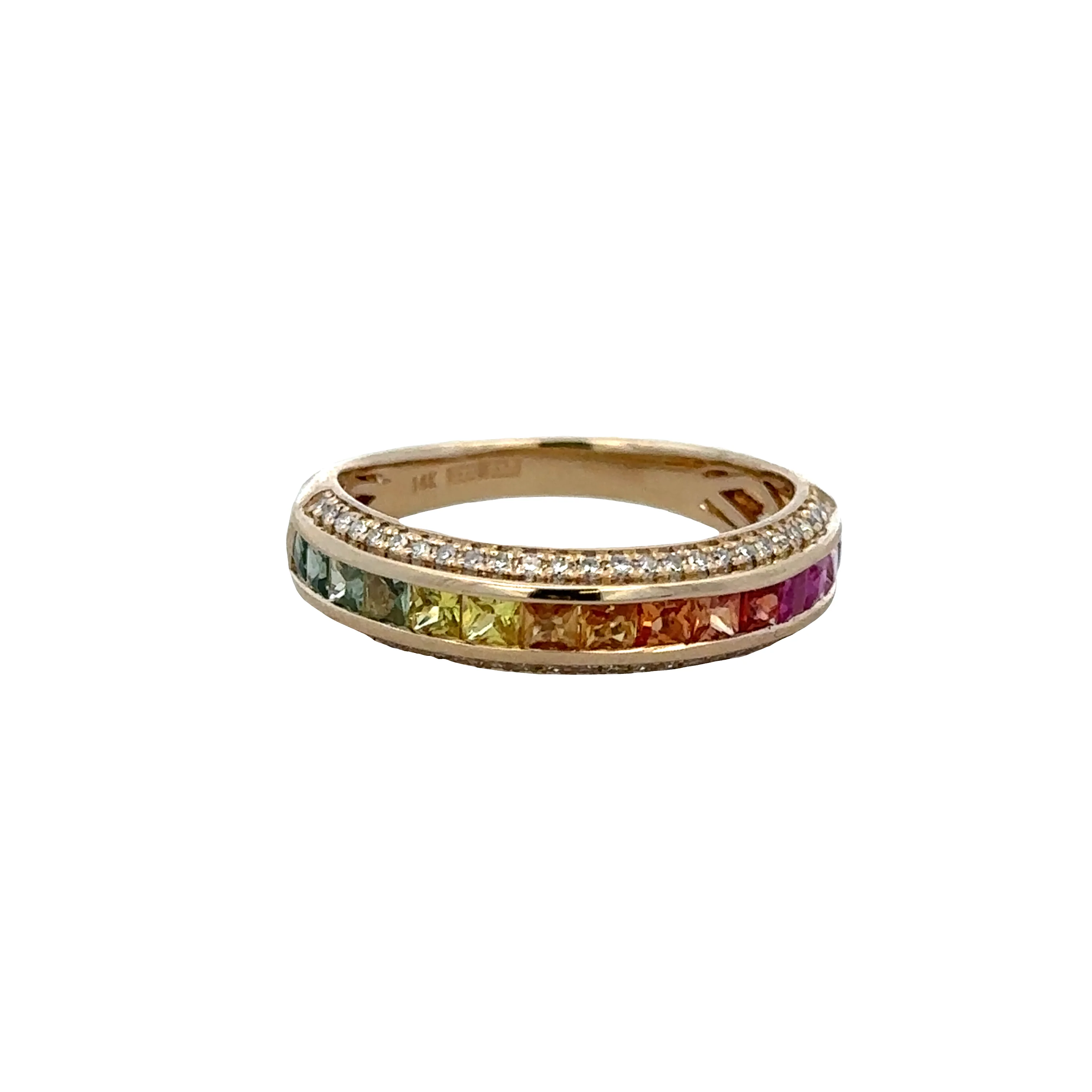 14k Yellow Gold Multicolor Sapphire & Diamond Band Ring – Size 7