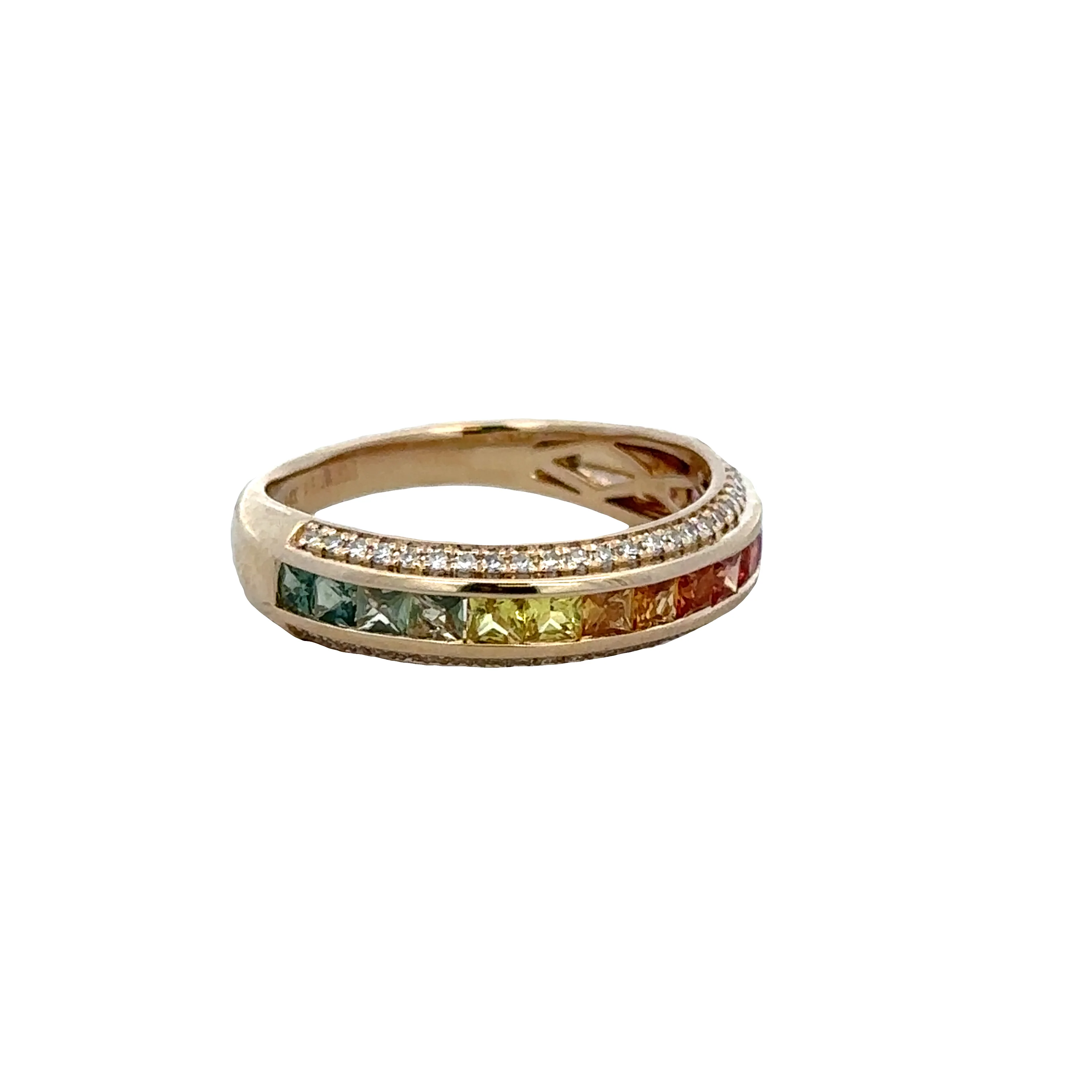 14k Yellow Gold Multicolor Sapphire & Diamond Band Ring – Size 7 - Image 2