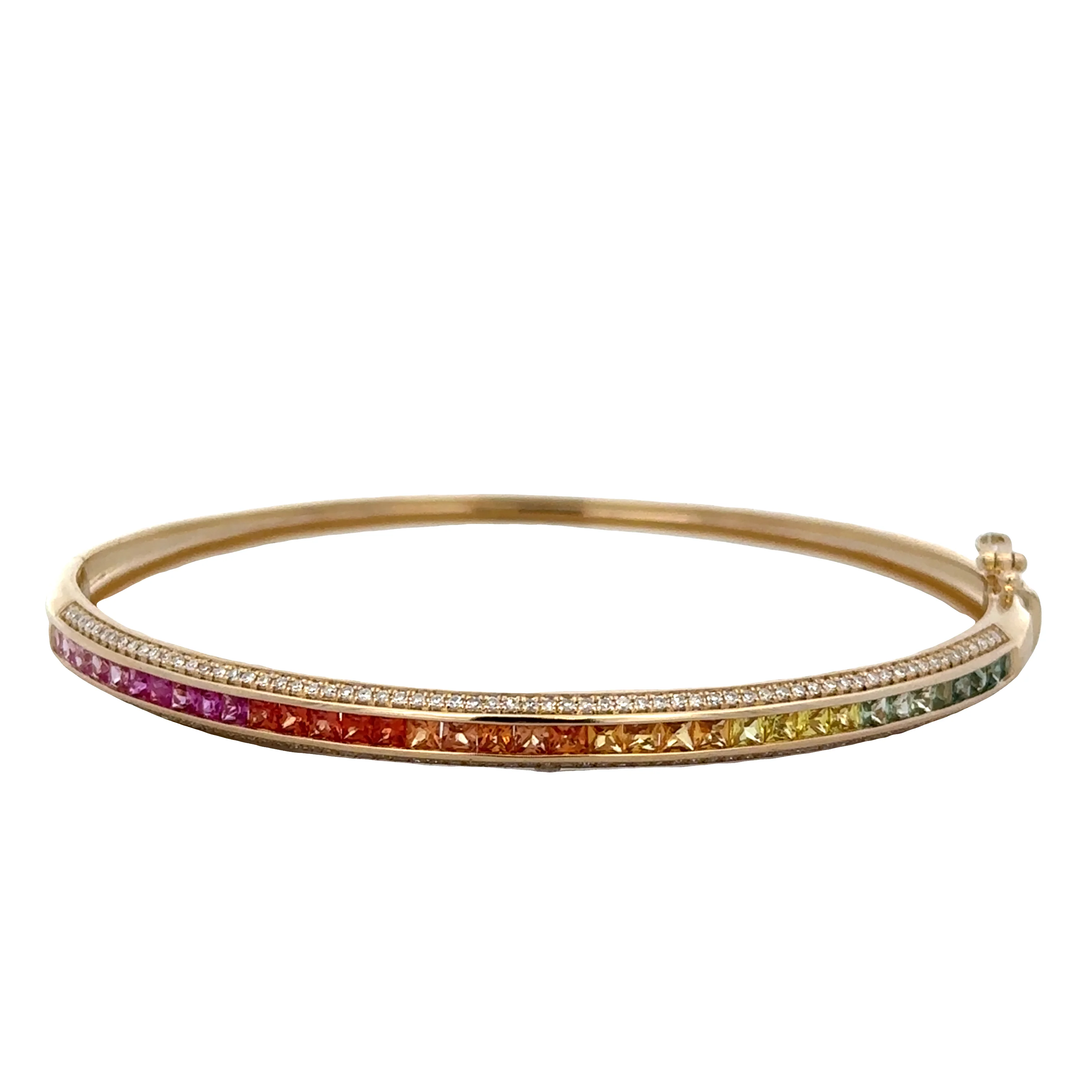 14k Yellow Gold Multicolor Sapphire & Diamond Hinged Bangle – 4.3mm