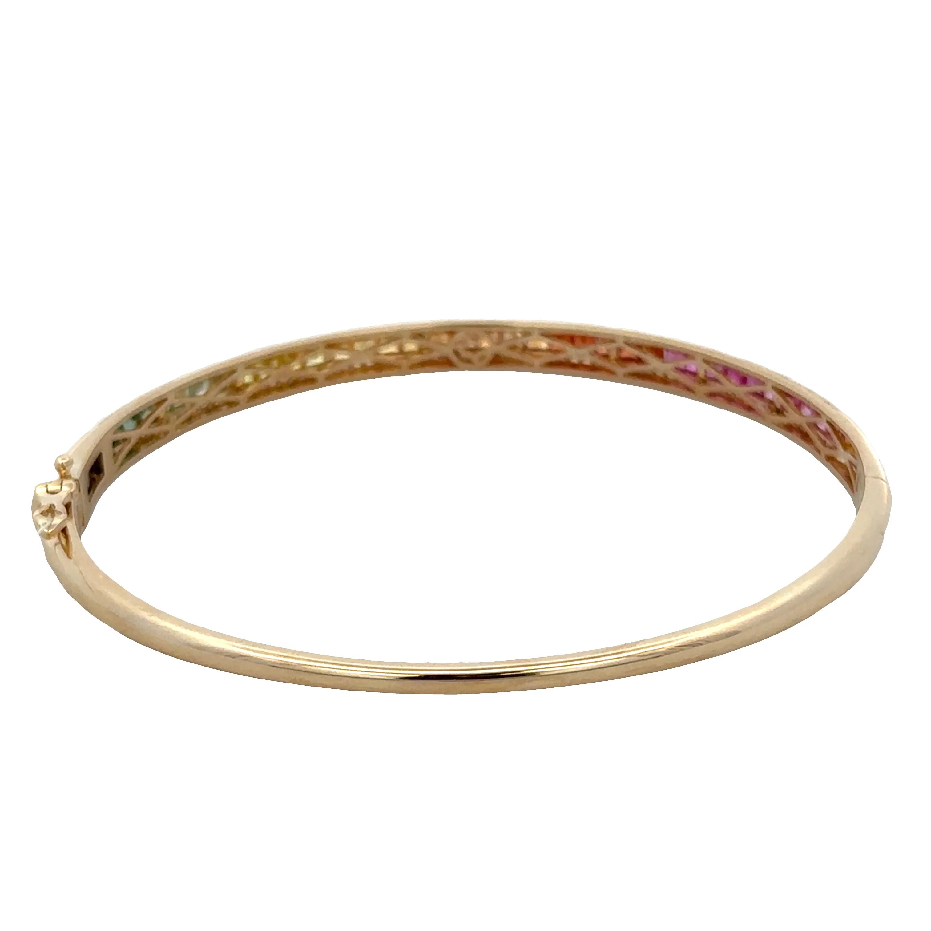 14k Yellow Gold Multicolor Sapphire & Diamond Hinged Bangle – 4.3mm - Image 2