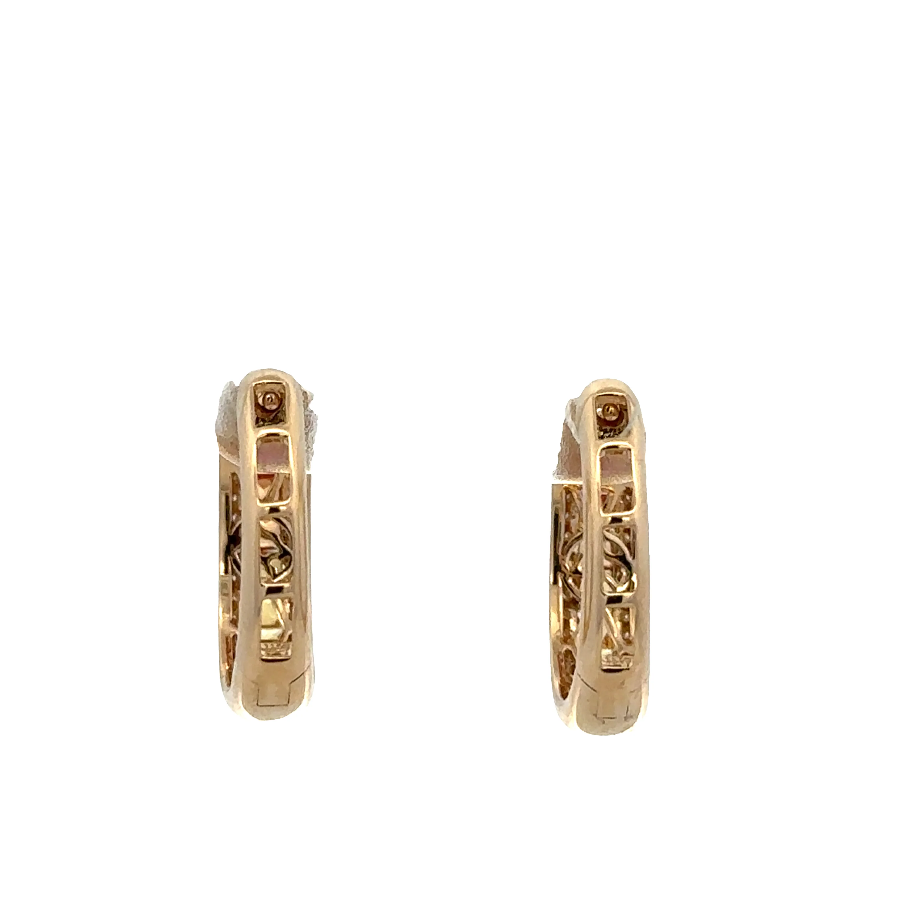 14k Yellow Gold Multicolor Sapphire & Diamond Hoop Earrings – 3/4" Tall - Image 2