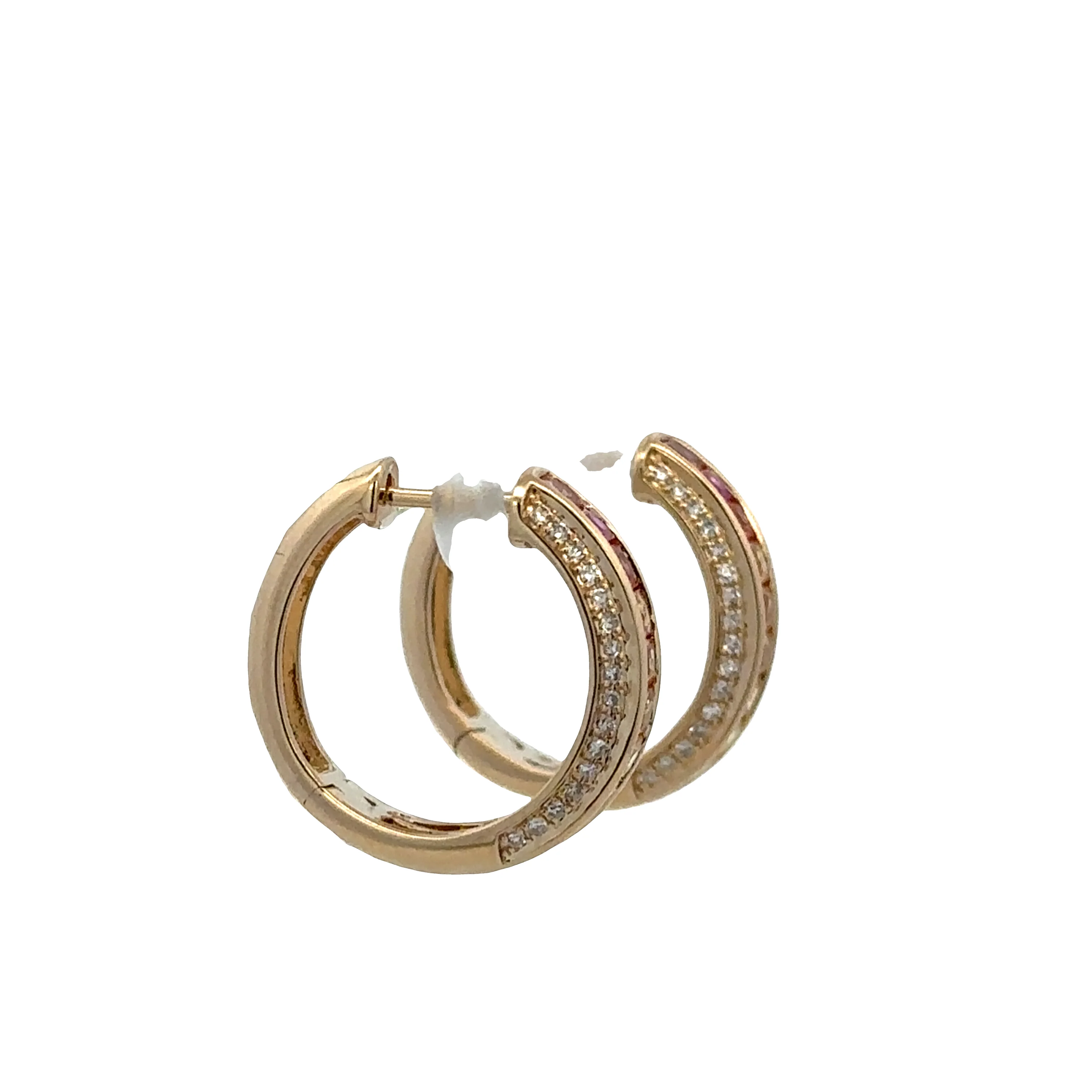 14k Yellow Gold Multicolor Sapphire & Diamond Hoop Earrings – 3/4" Tall - Image 4