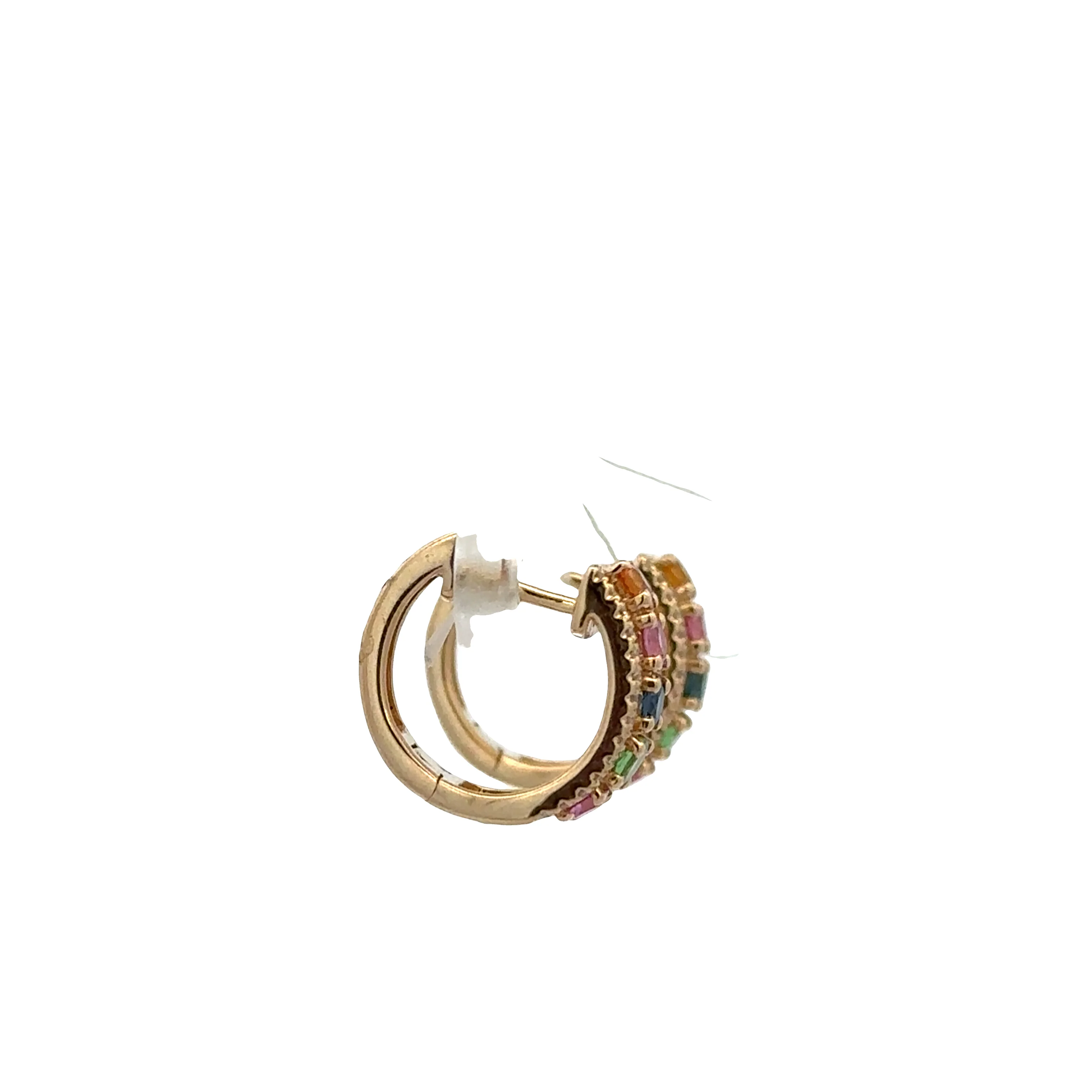 14k Yellow Gold Multicolor Sapphire & Diamond Petite Hoop Earrings - Image 2