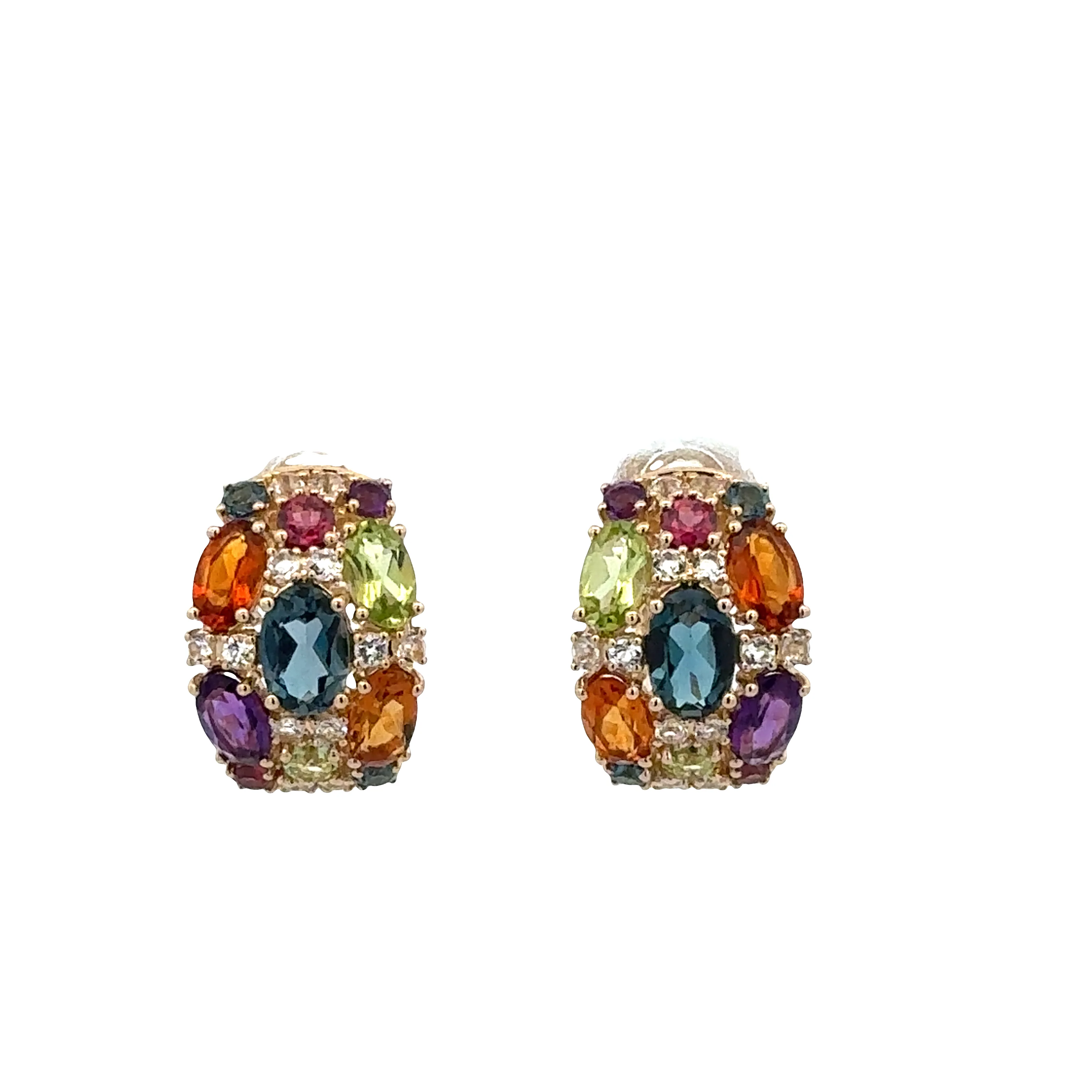 14k Yellow Gold Multicolored Gemstone Hoop Earrings – 1/2"