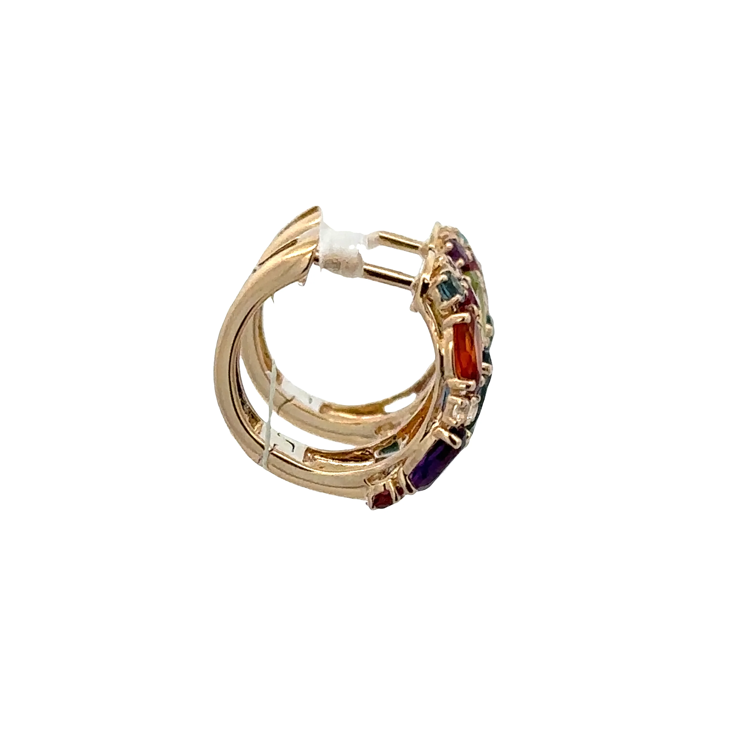 14k Yellow Gold Multicolored Gemstone Hoop Earrings – 1/2" - Image 2