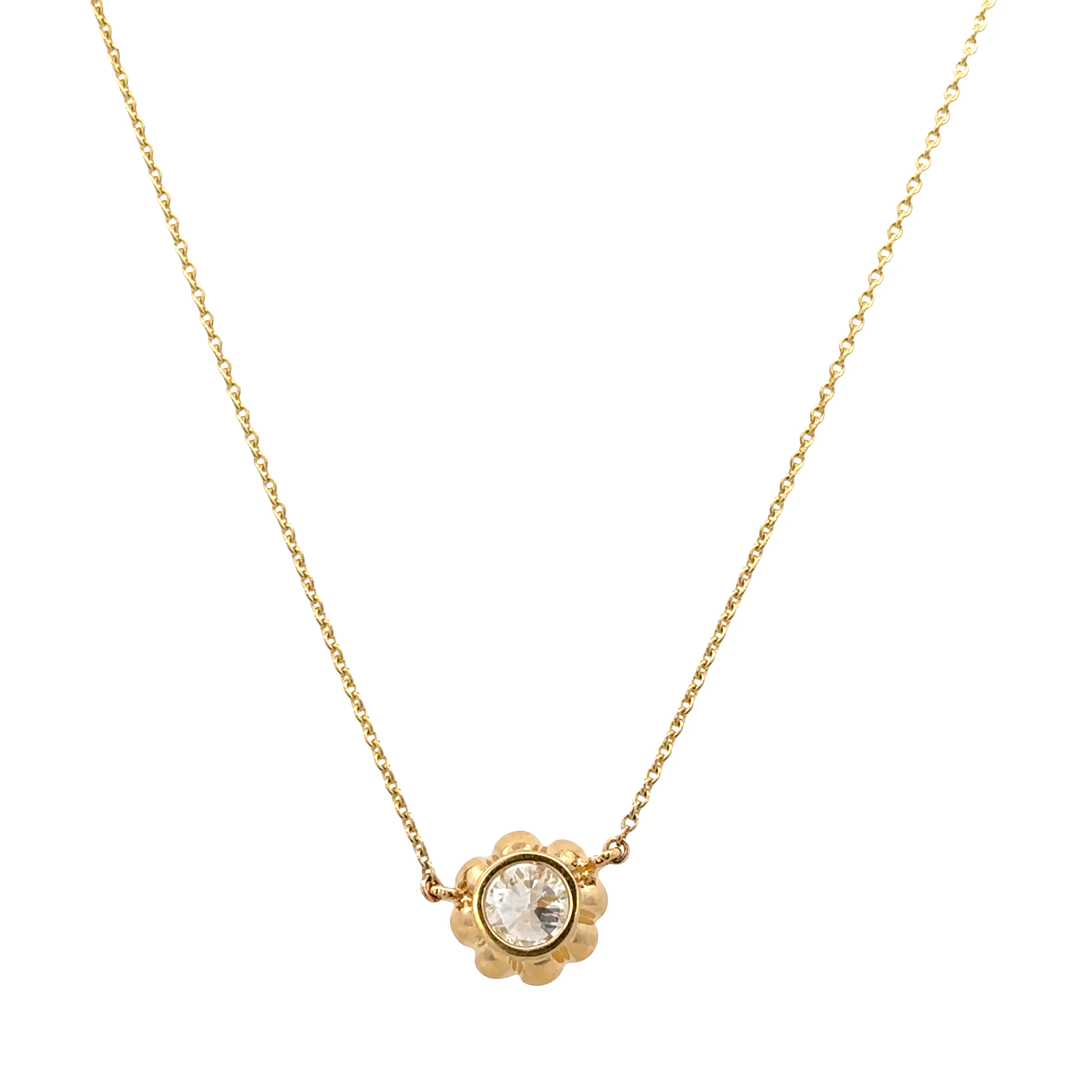 14k Yellow Gold Old European Cut Diamond Buttercup Necklace – 18" - Image 2