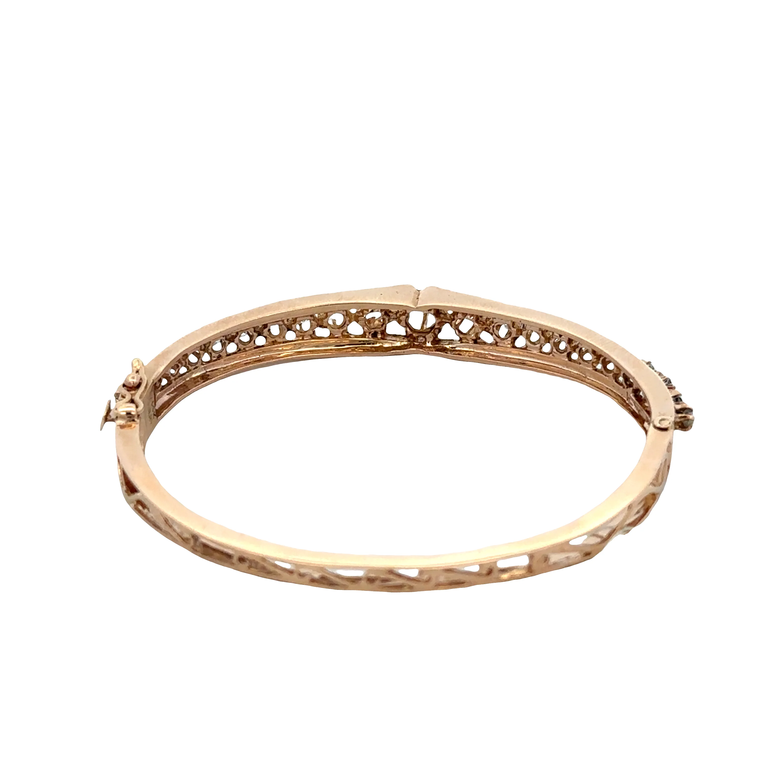 14k Yellow Gold Old Mine Cut Diamond Openwork Bangle Bracelet - Image 2