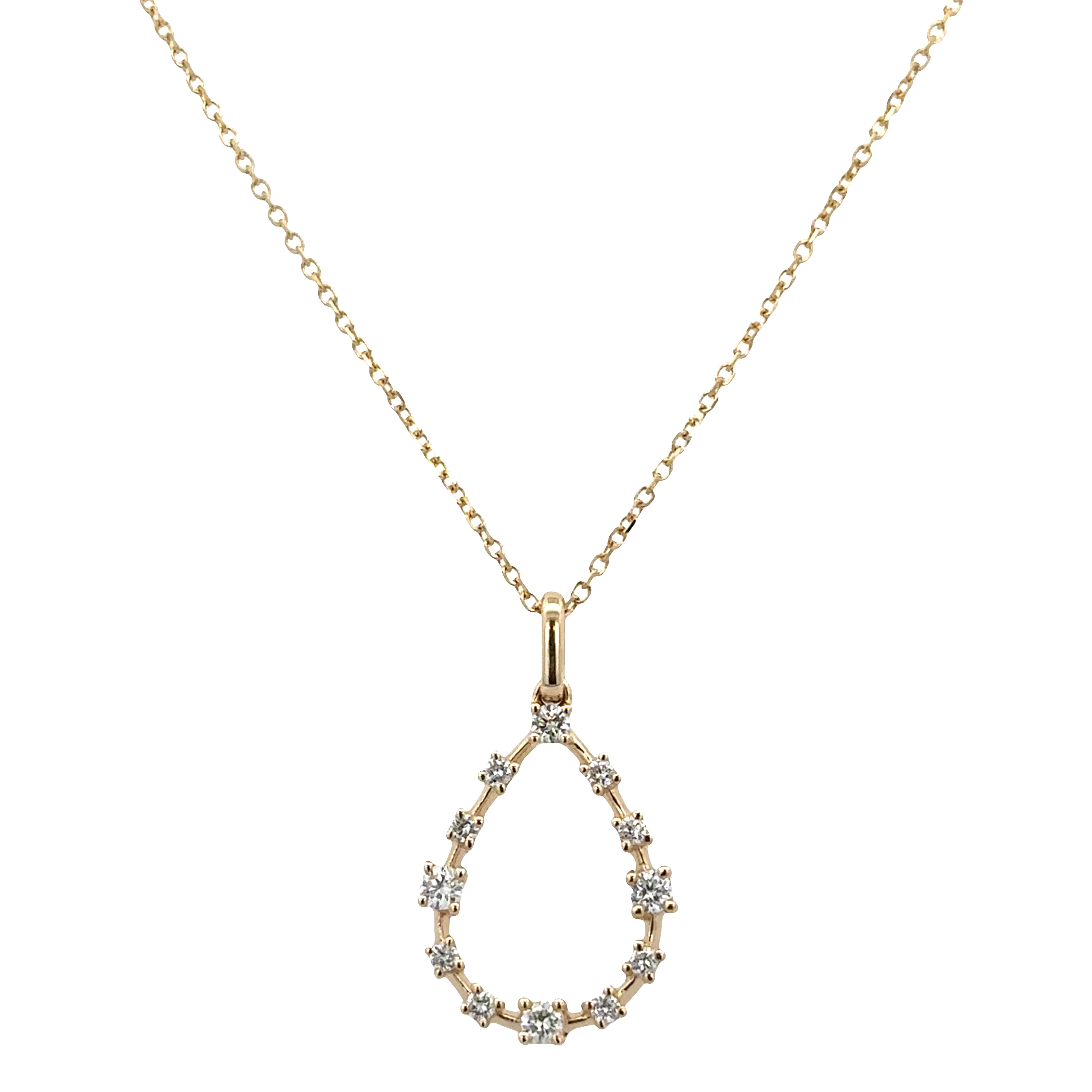14k Yellow Gold Pear-Shaped Diamond Pendant – Adjustable 16"–18"