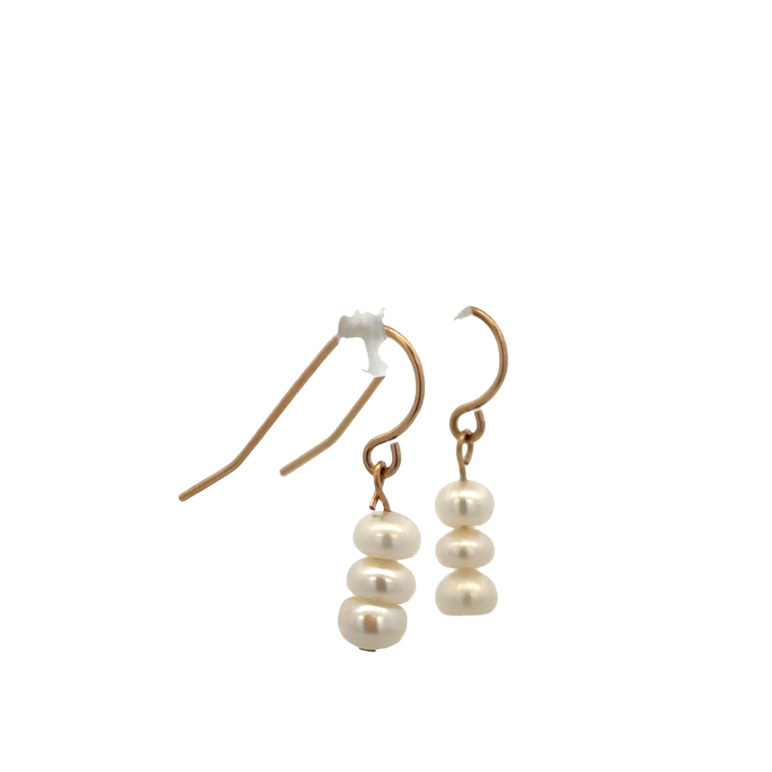 14k Yellow Gold Pearl Dangle Earrings – 7/8" Long - Image 2