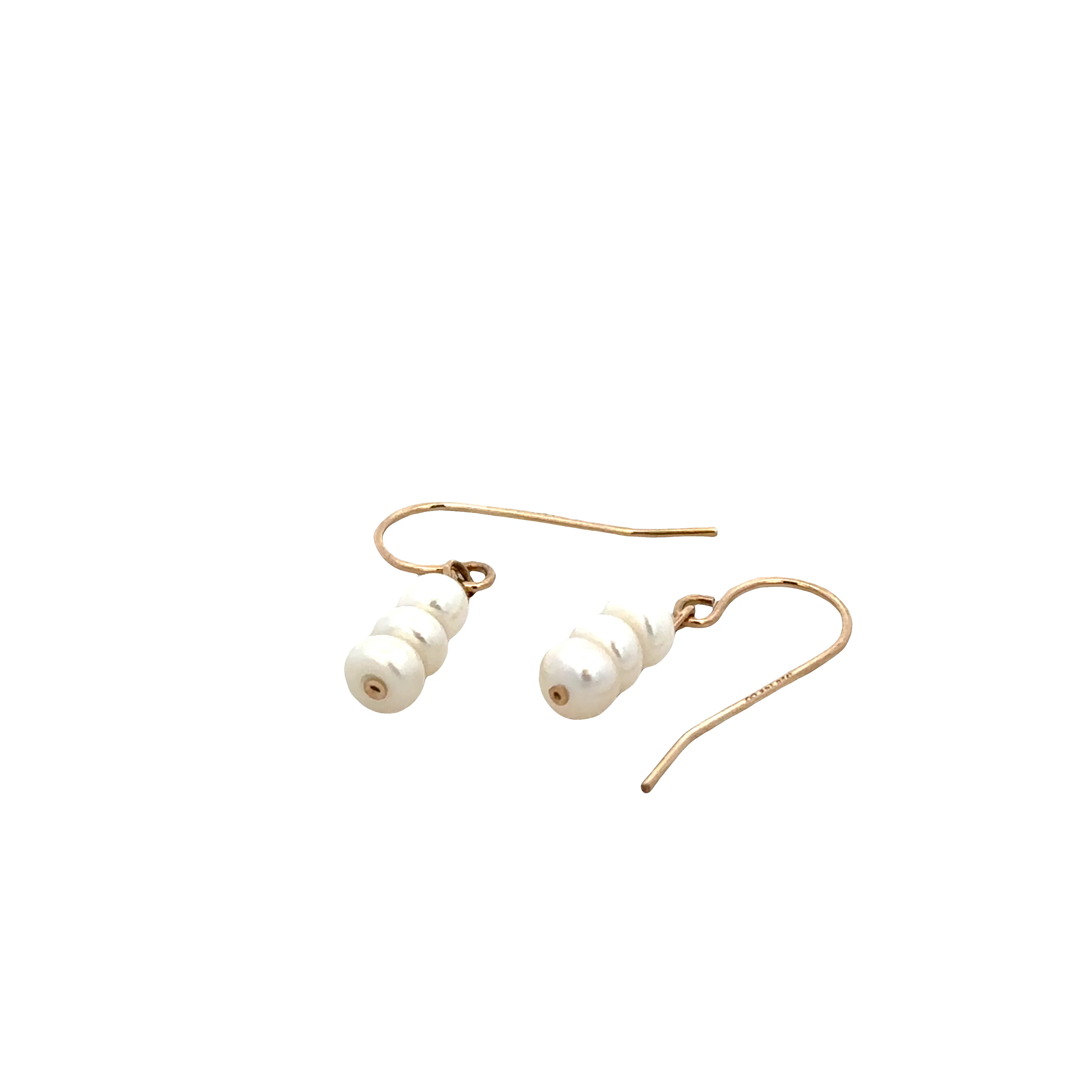 14k Yellow Gold Pearl Dangle Earrings – 7/8" Long - Image 3