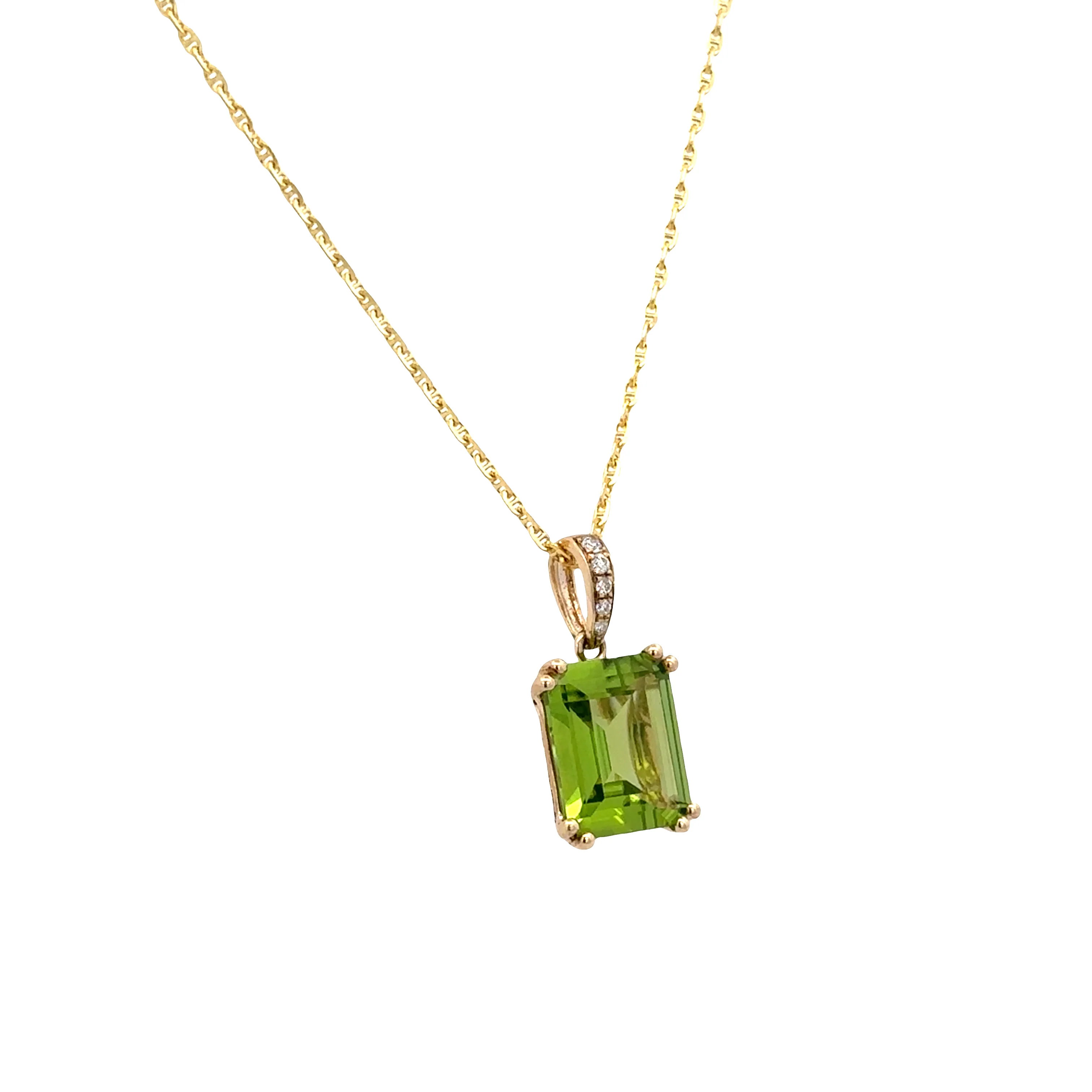 14k Yellow Gold Peridot and Diamond Pendant Necklace - Image 3