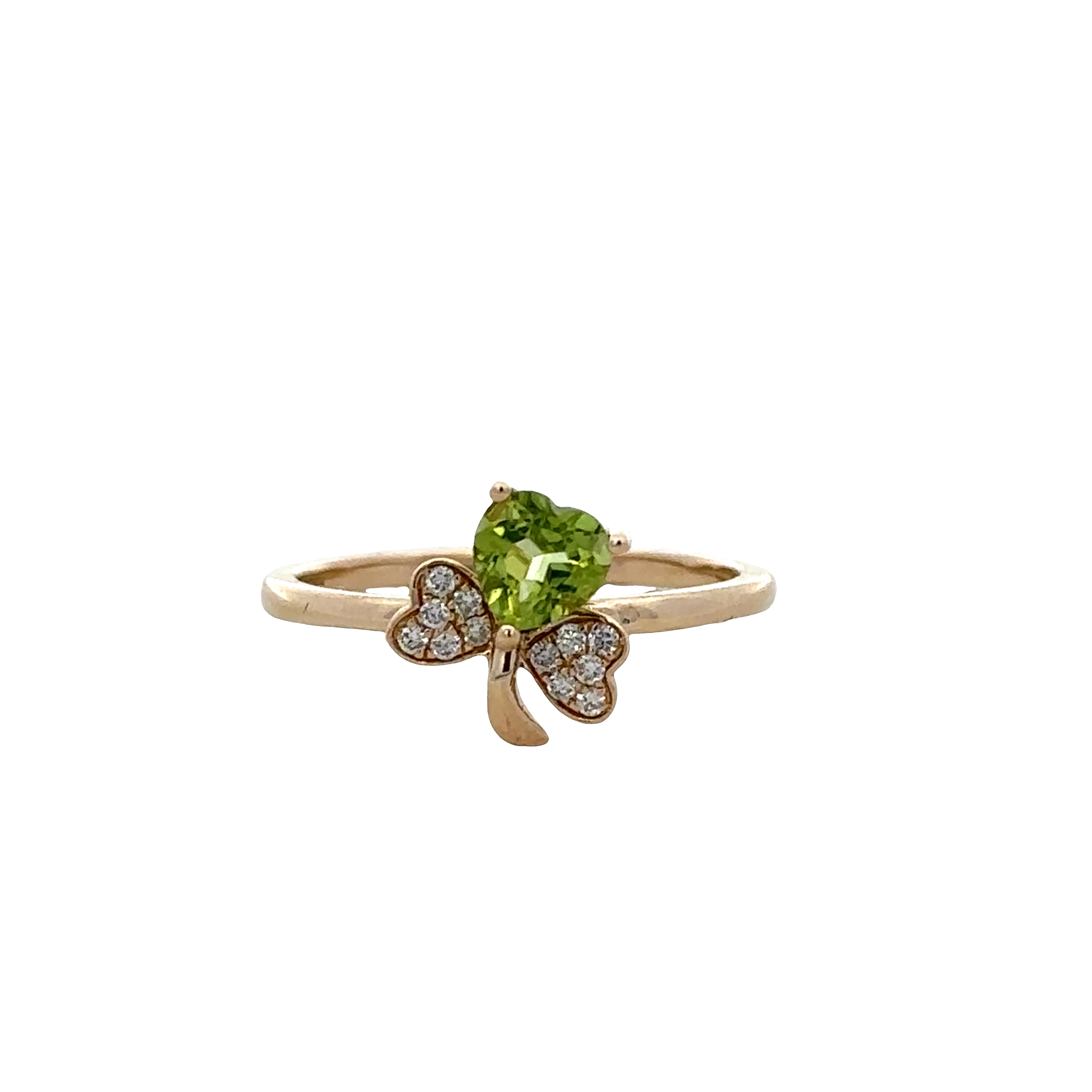 14k Yellow Gold Peridot & Diamond Clover Ring – Size 7