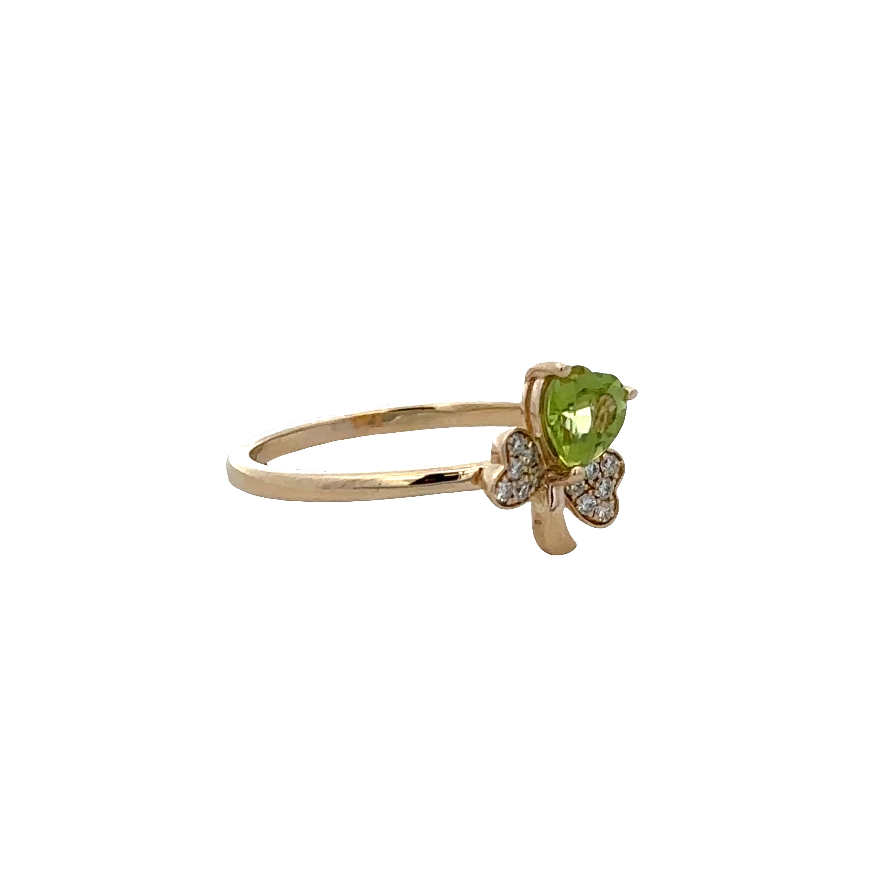 14k Yellow Gold Peridot & Diamond Clover Ring – Size 7 - Image 2