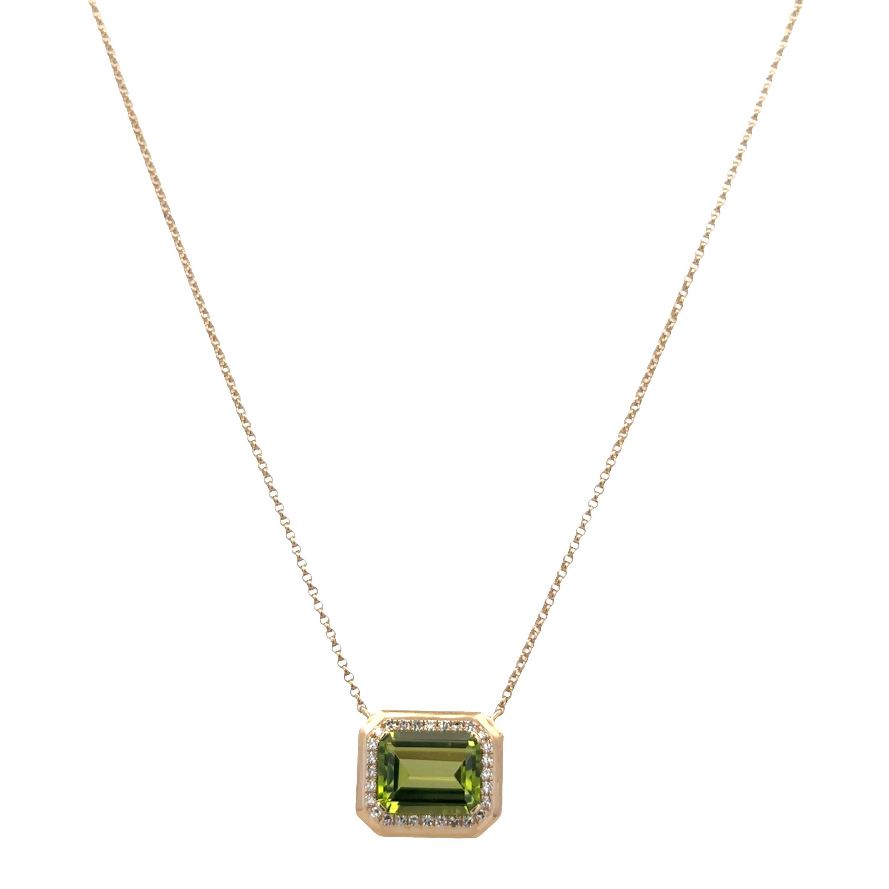 14k Yellow Gold Peridot & Diamond Geometric Necklace – 2.20 Carats