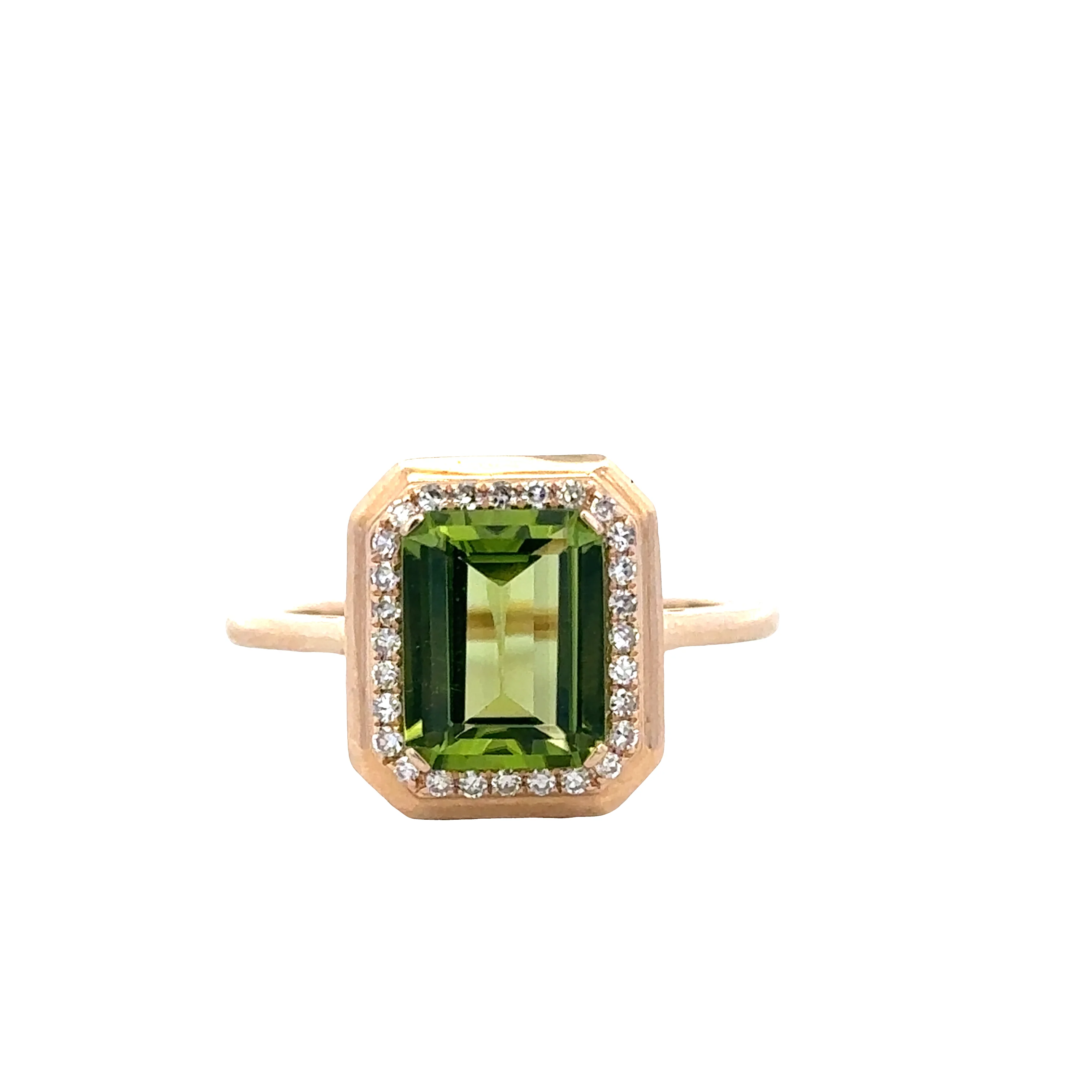 14k Yellow Gold Peridot & Diamond Halo Ring – Size 7.25
