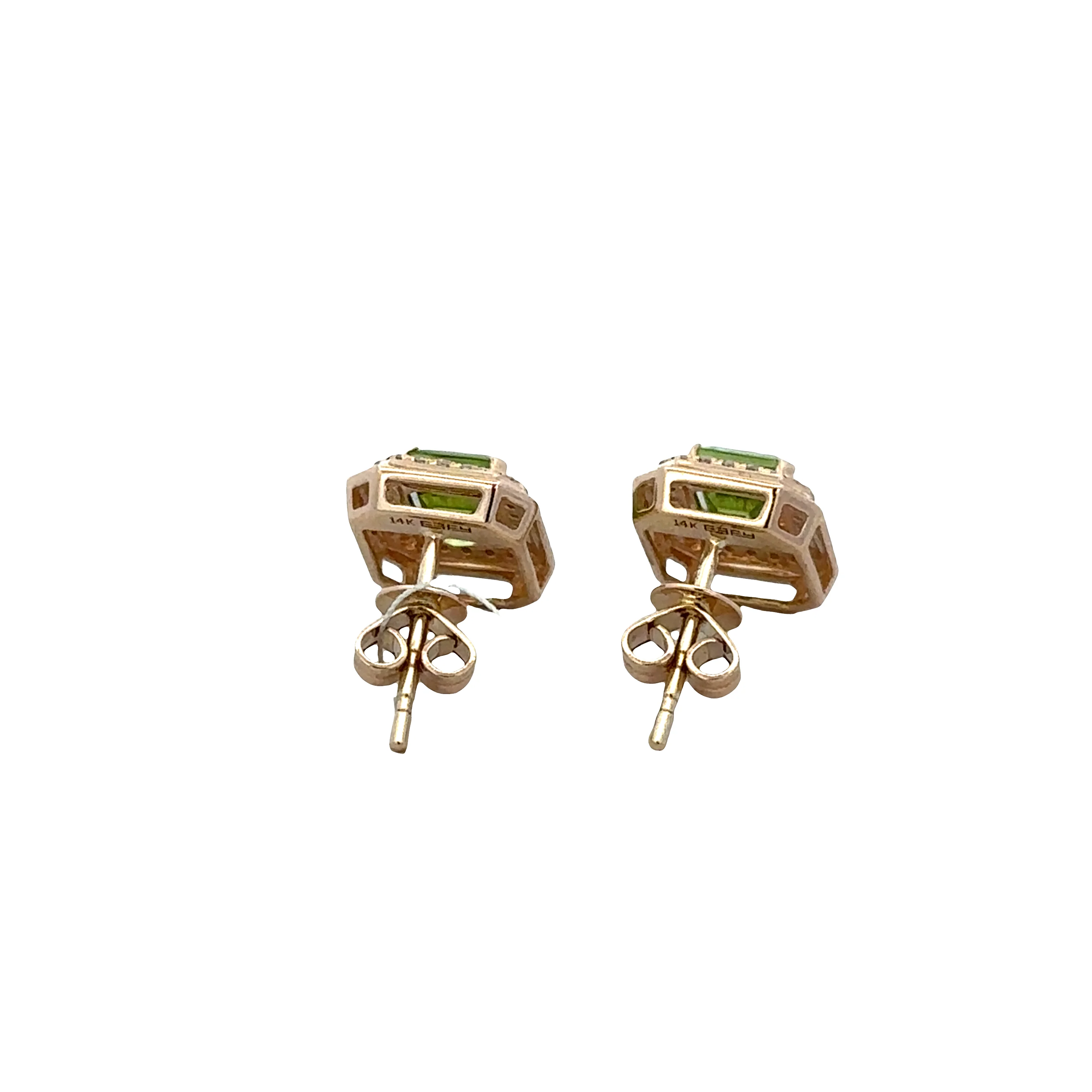 14k Yellow Gold Peridot & Diamond Halo Stud Earrings – 11.2mm x 9.3mm - Image 2