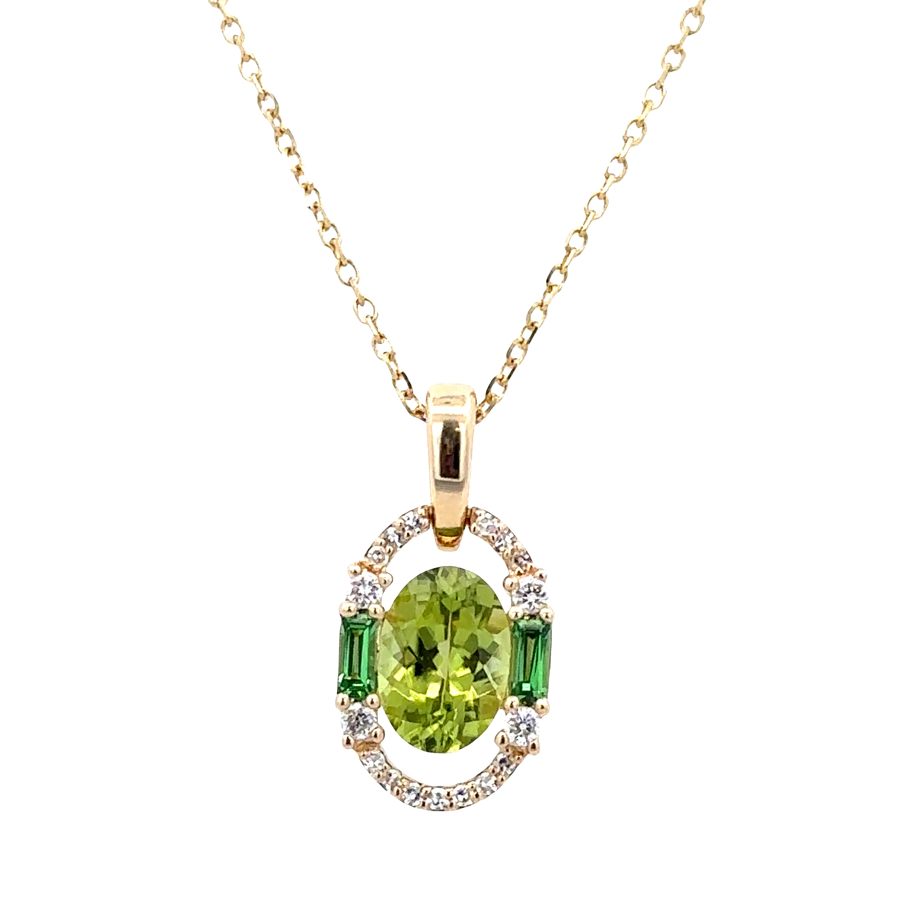 14k Yellow Gold Peridot, Tsavorite & Diamond Pendant Necklace