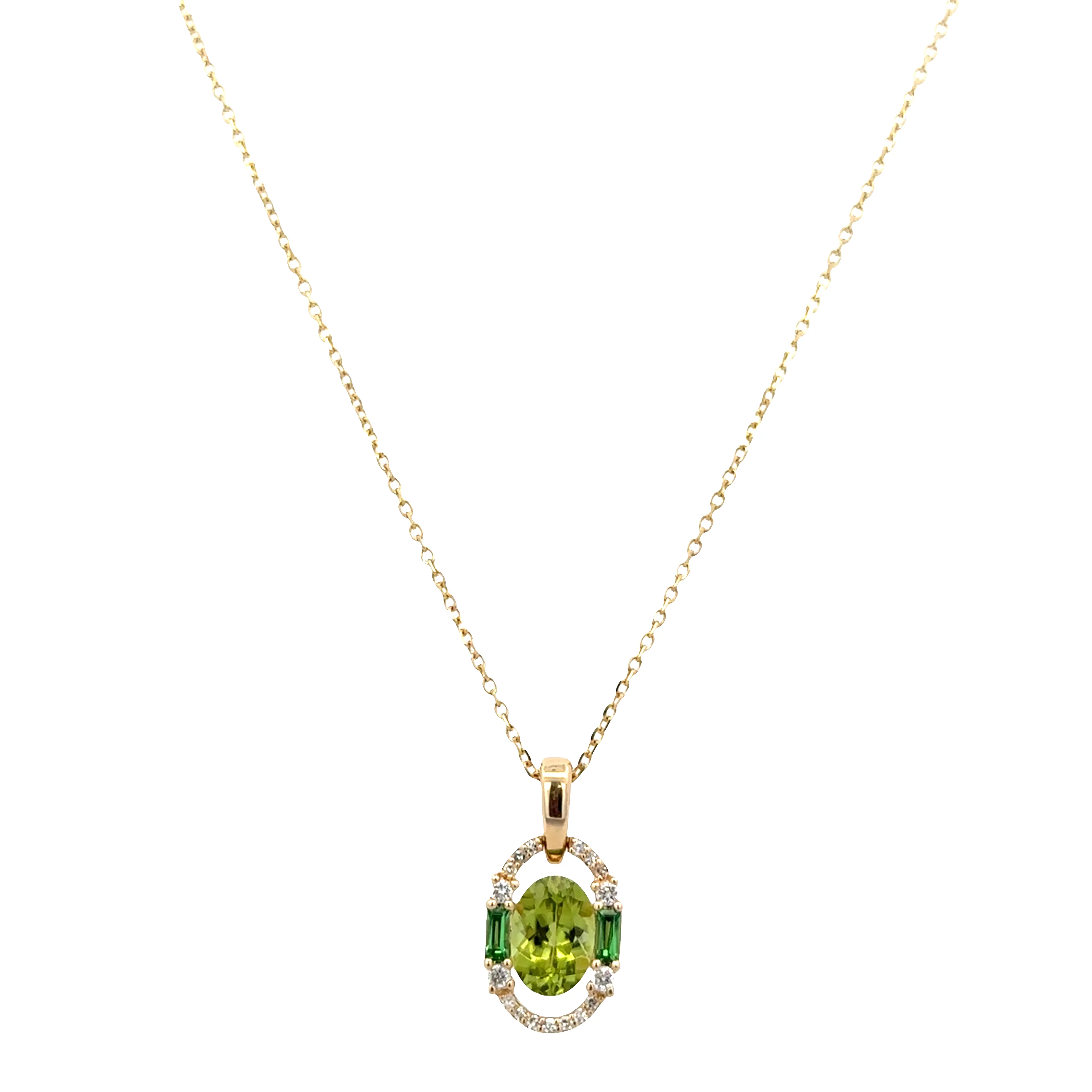 14k Yellow Gold Peridot, Tsavorite & Diamond Pendant Necklace - Image 2