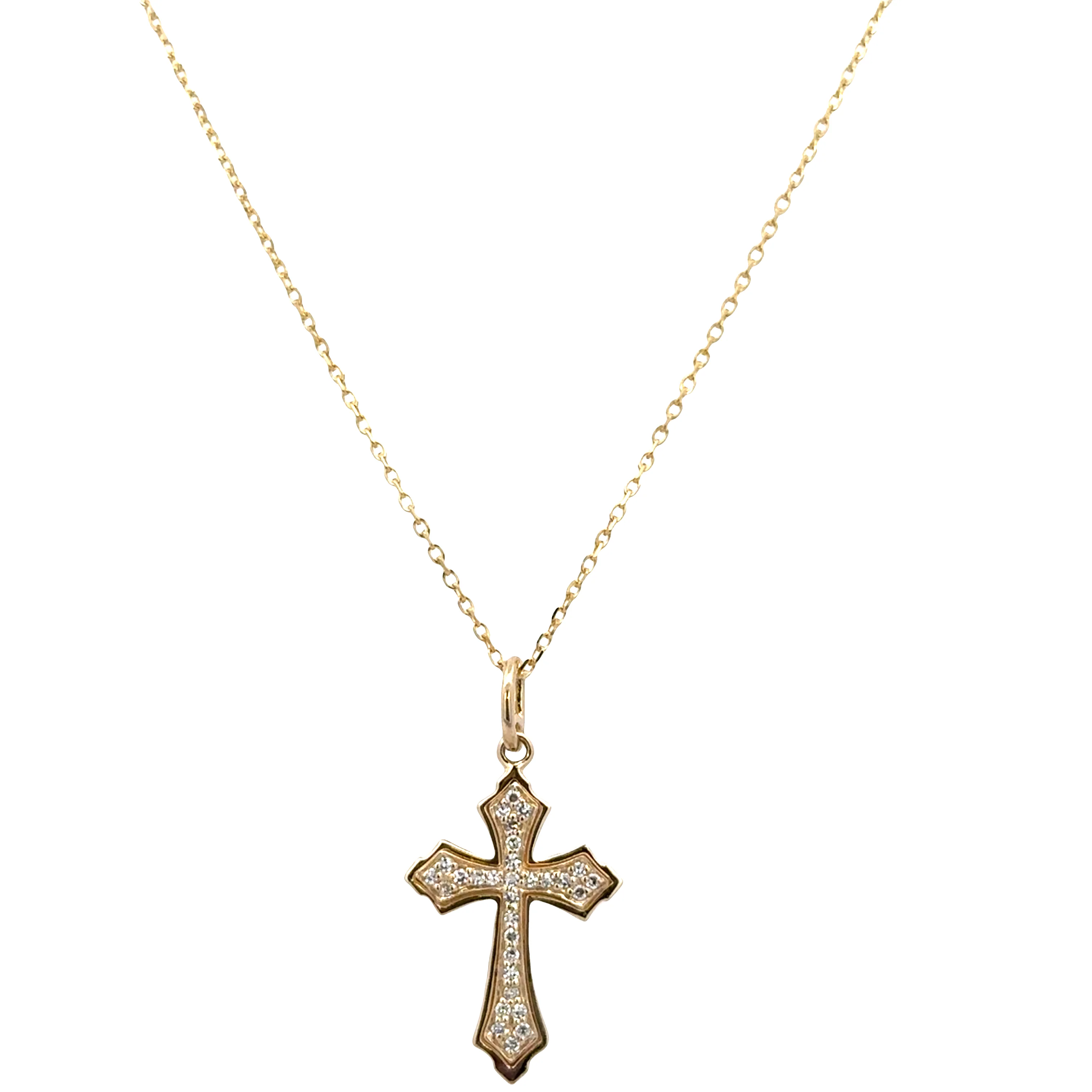 14k Yellow Gold Petite Diamond Cross Pendant Necklace – Adjustable 18"