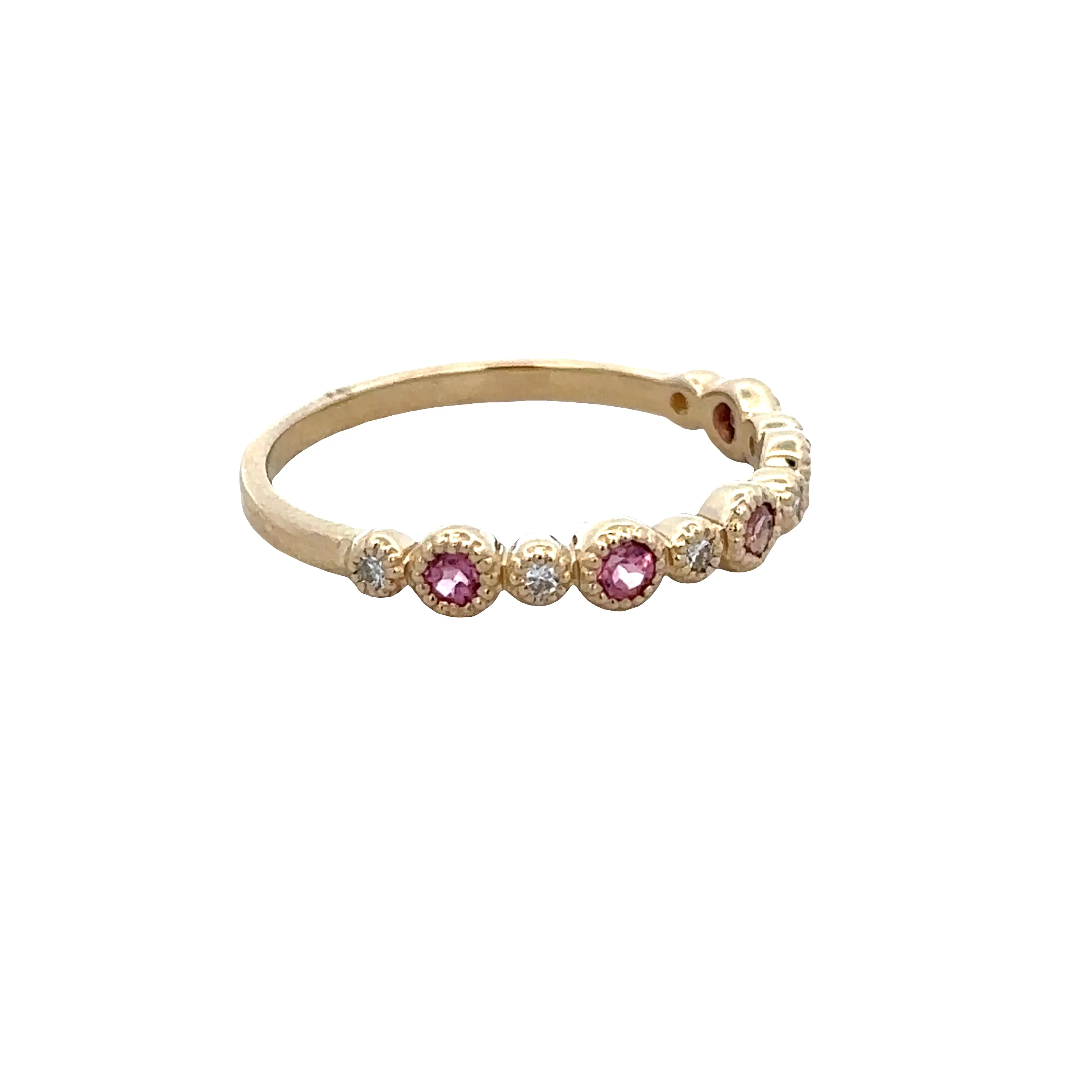 14k Yellow Gold Pink Tourmaline & Diamond Alternating Band – Size 6.75 - Image 2