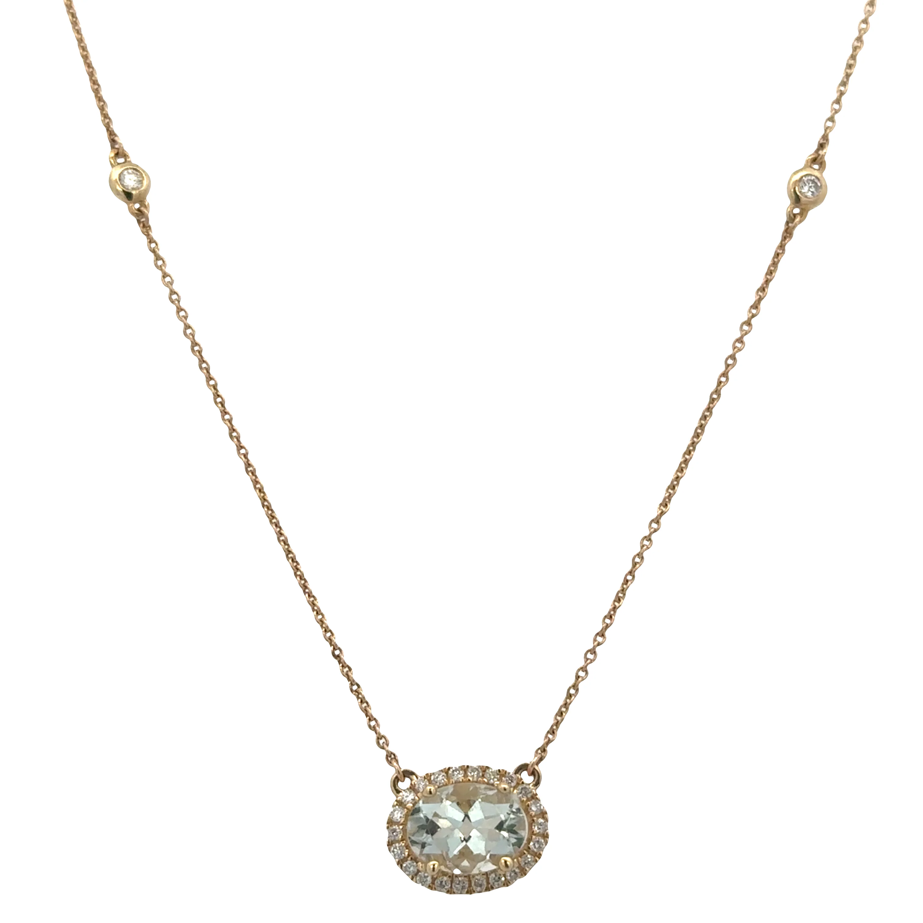 14k Yellow Gold Prasiolite & Diamond Station Necklace – 18"
