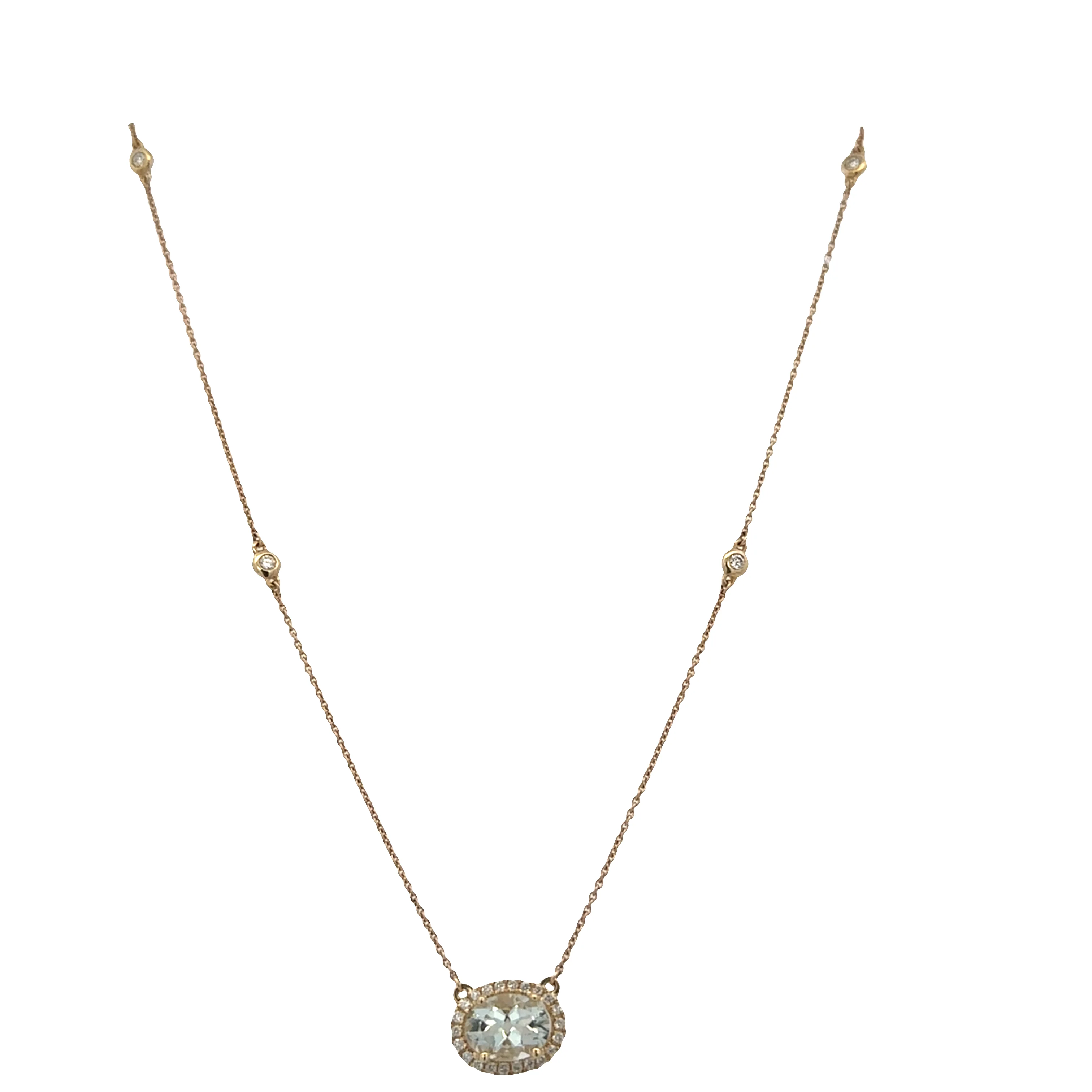 14k Yellow Gold Prasiolite & Diamond Station Necklace – 18" - Image 3