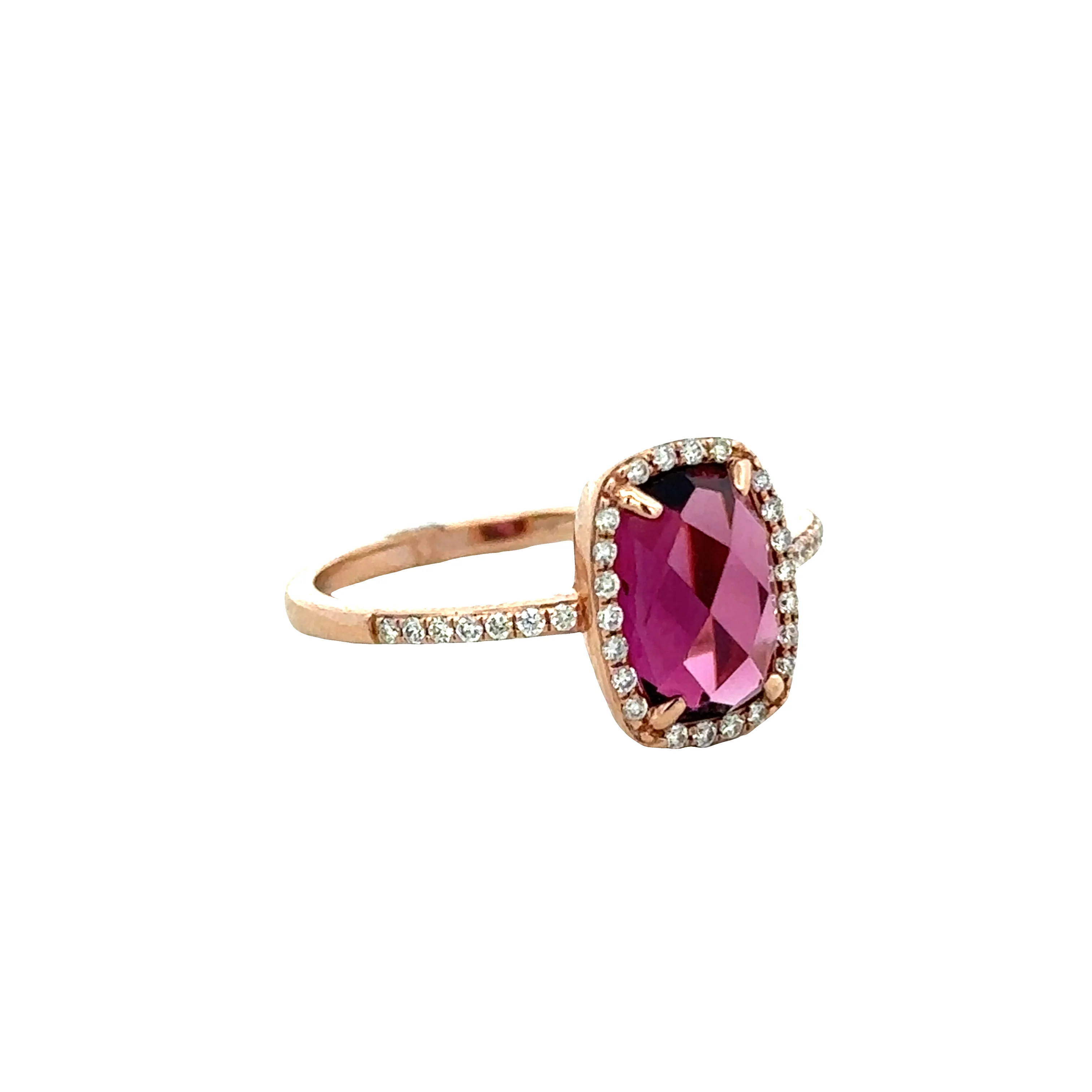 14k Yellow Gold Rhodolite Garnet and Diamond Halo Ring – 2.0 ct. Center Stone - Image 2
