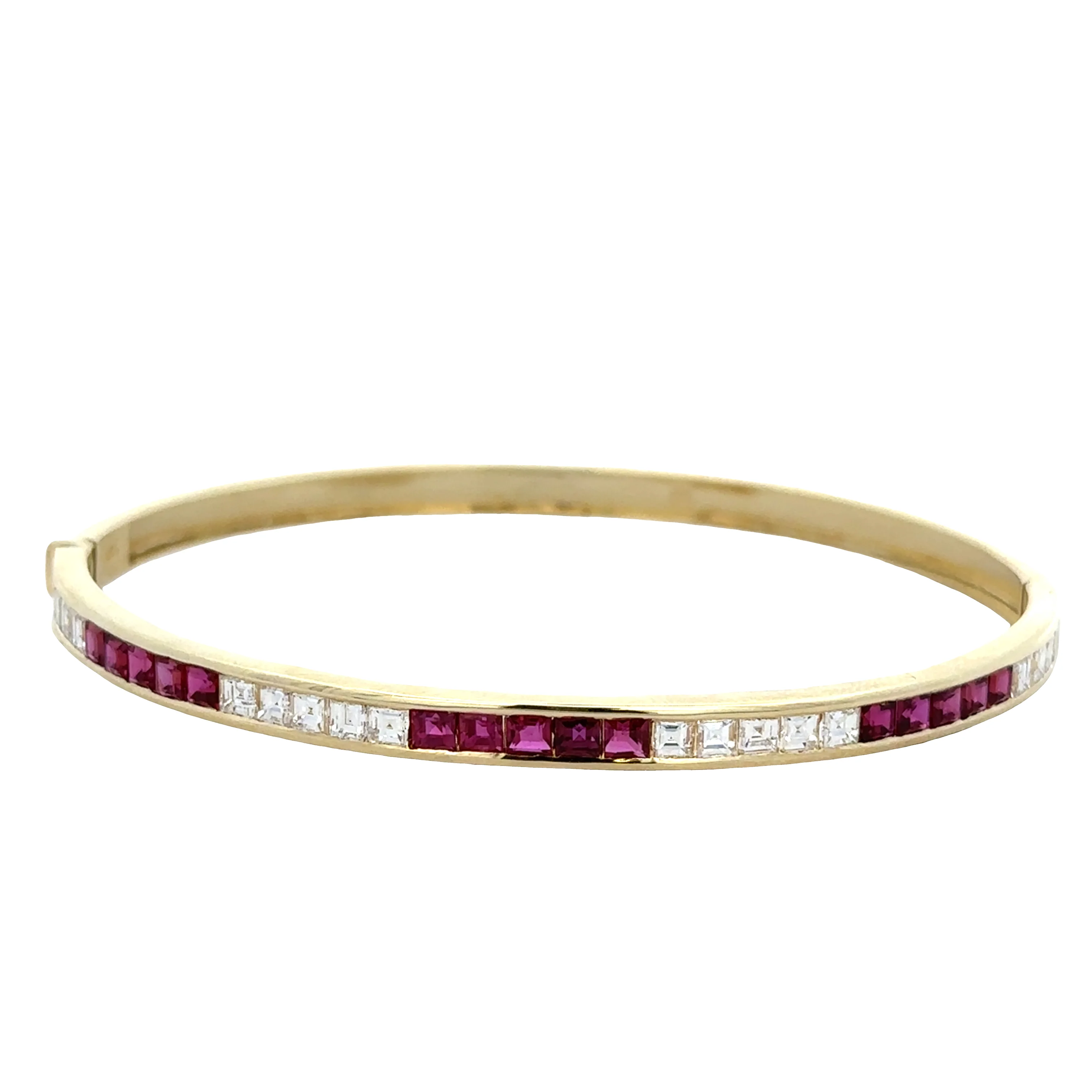 14k Yellow Gold Ruby & Diamond Bangle Bracelet – 7.5" Wrist