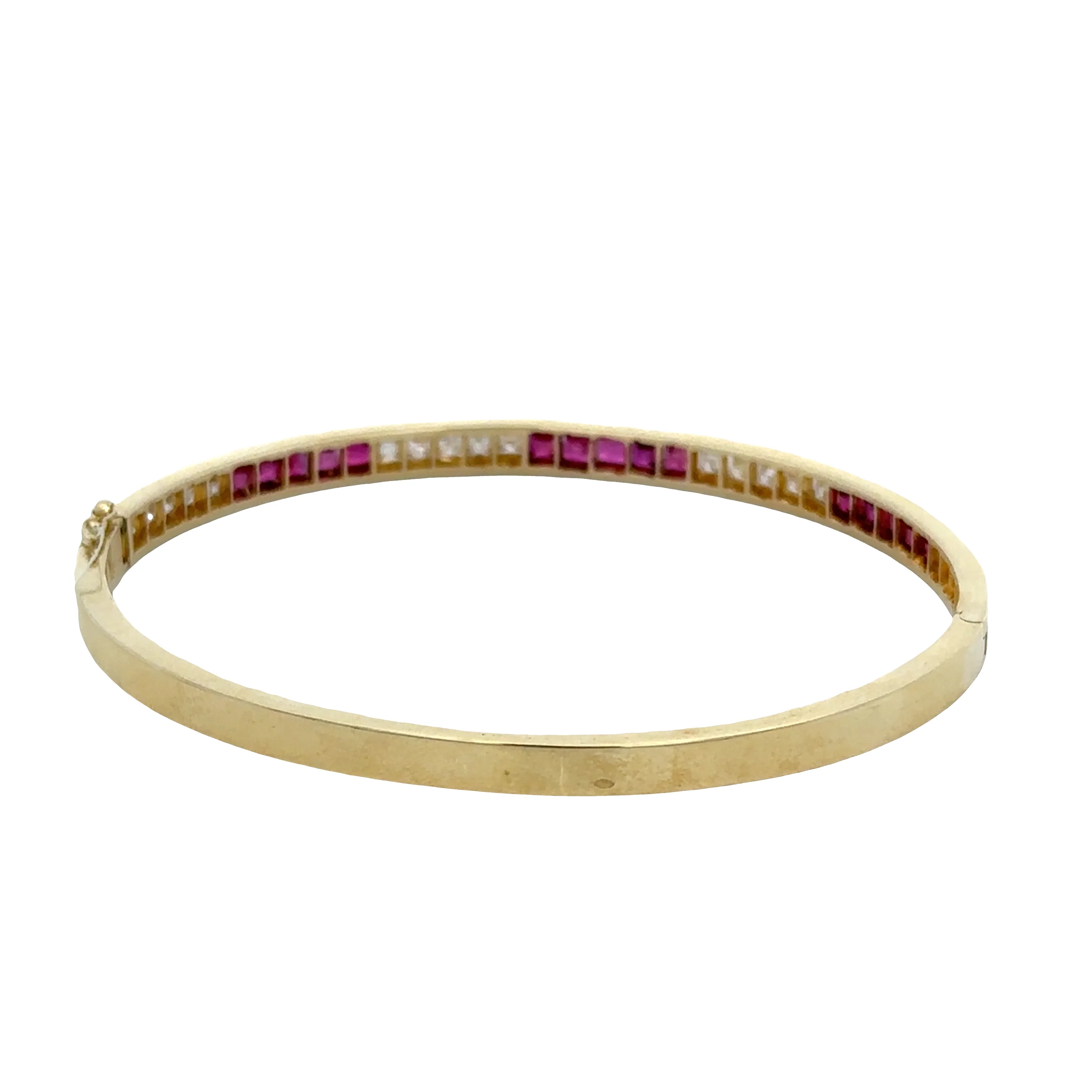 14k Yellow Gold Ruby & Diamond Bangle Bracelet – 7.5" Wrist - Image 2