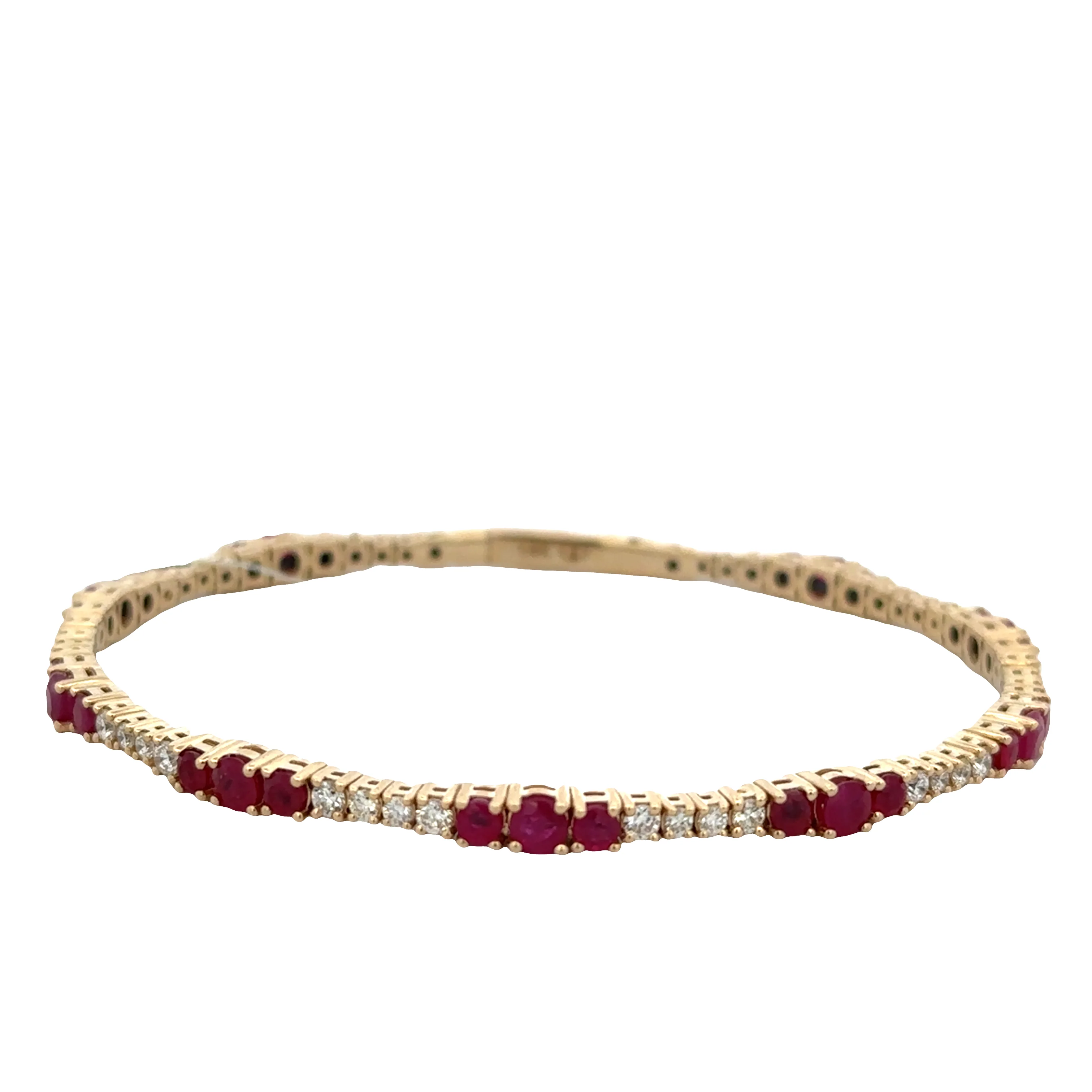 14k Yellow Gold Ruby & Diamond Flexible Bracelet – 3.4mm Wide