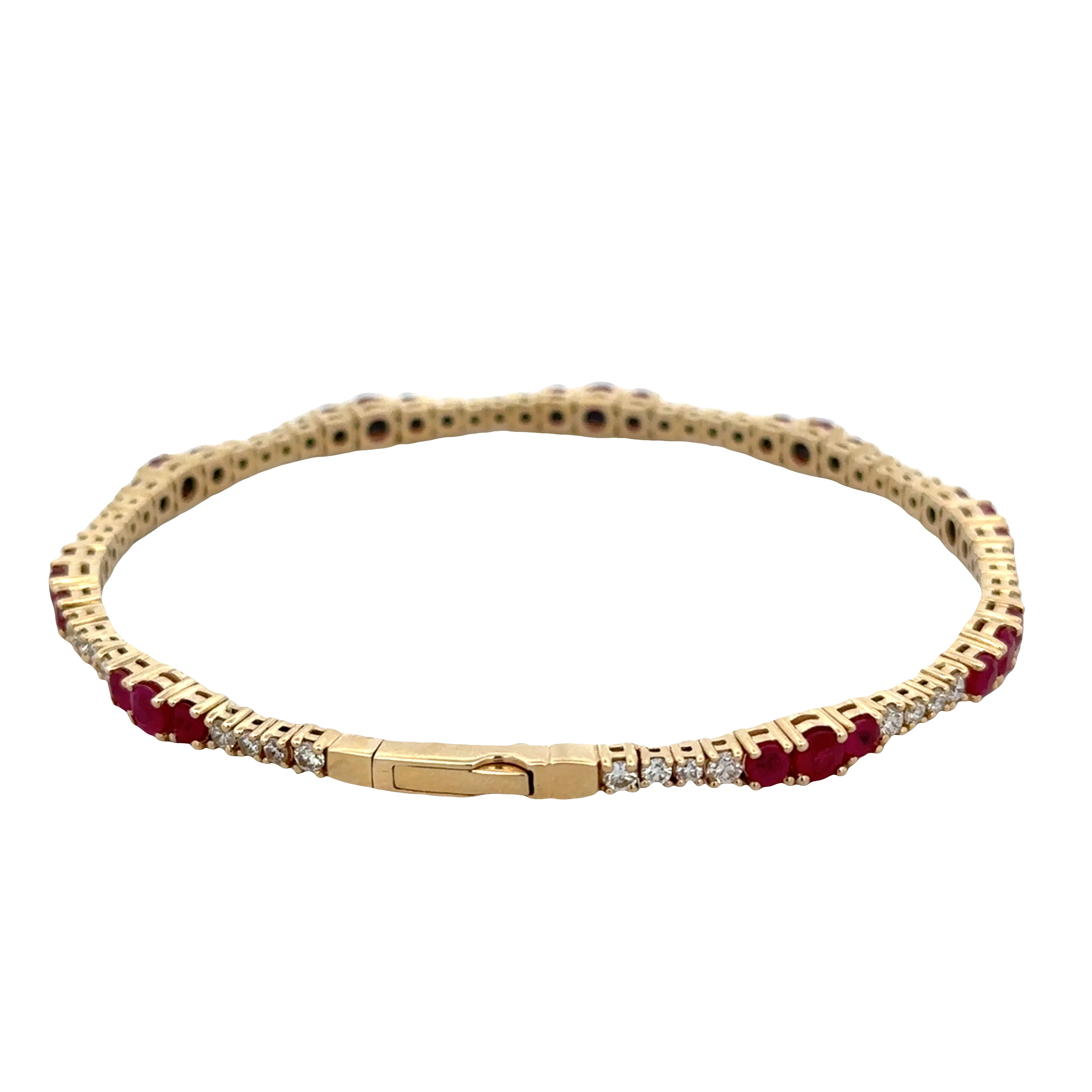 14k Yellow Gold Ruby & Diamond Flexible Bracelet – 3.4mm Wide - Image 2