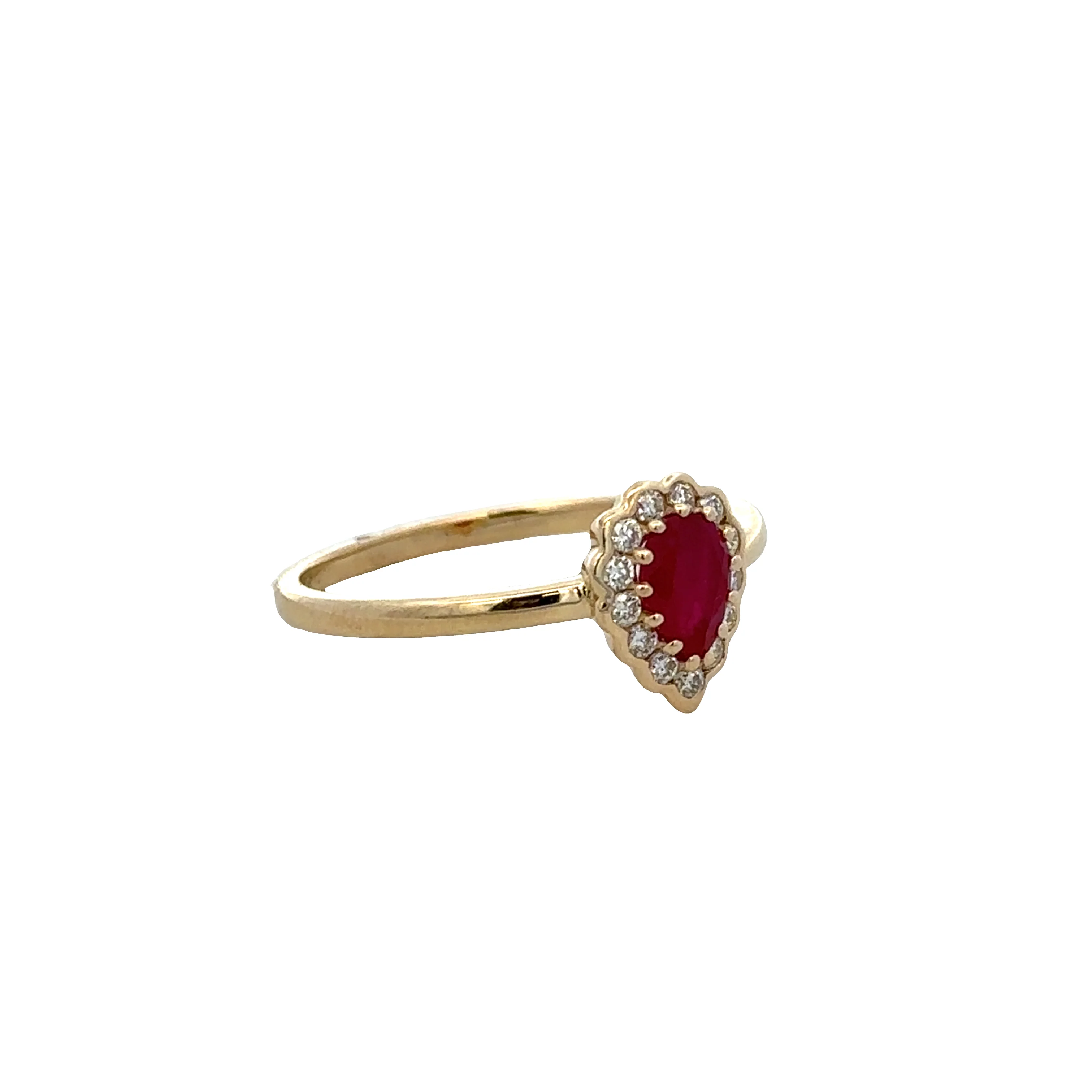14k Yellow Gold Ruby & Diamond Halo Ring – Size 7 - Image 2