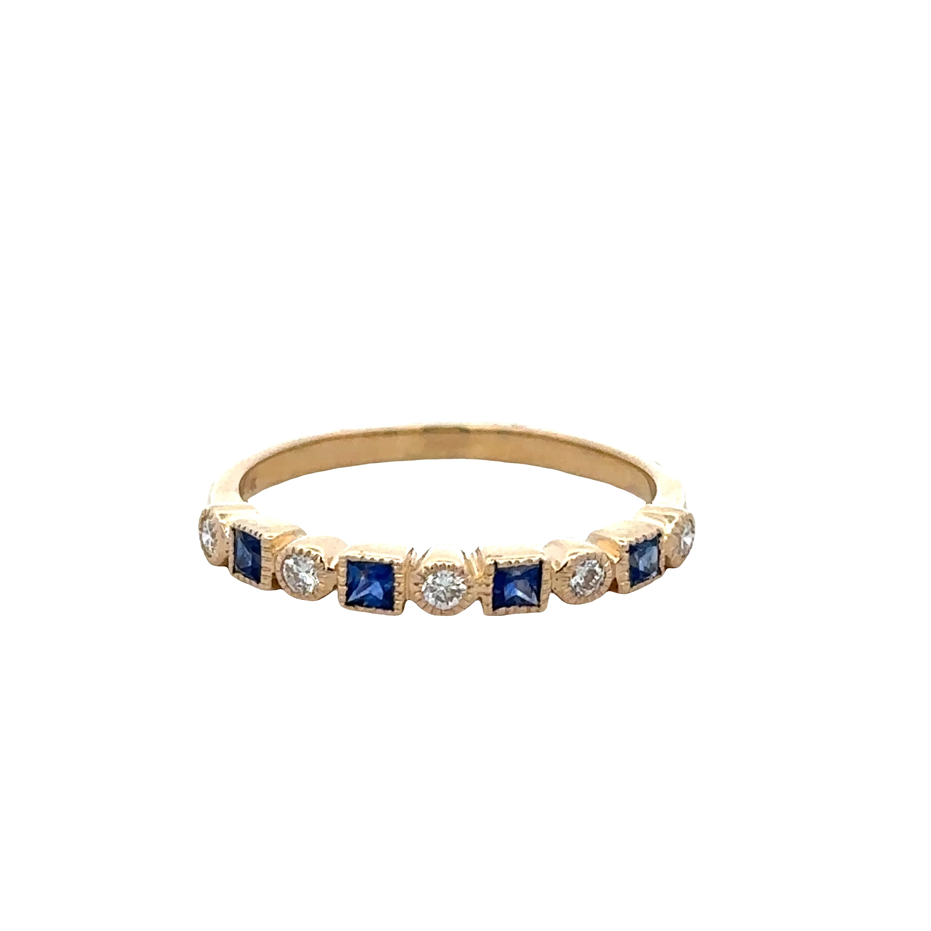 14k Yellow Gold Sapphire & Diamond Alternating Band – Size 7.25