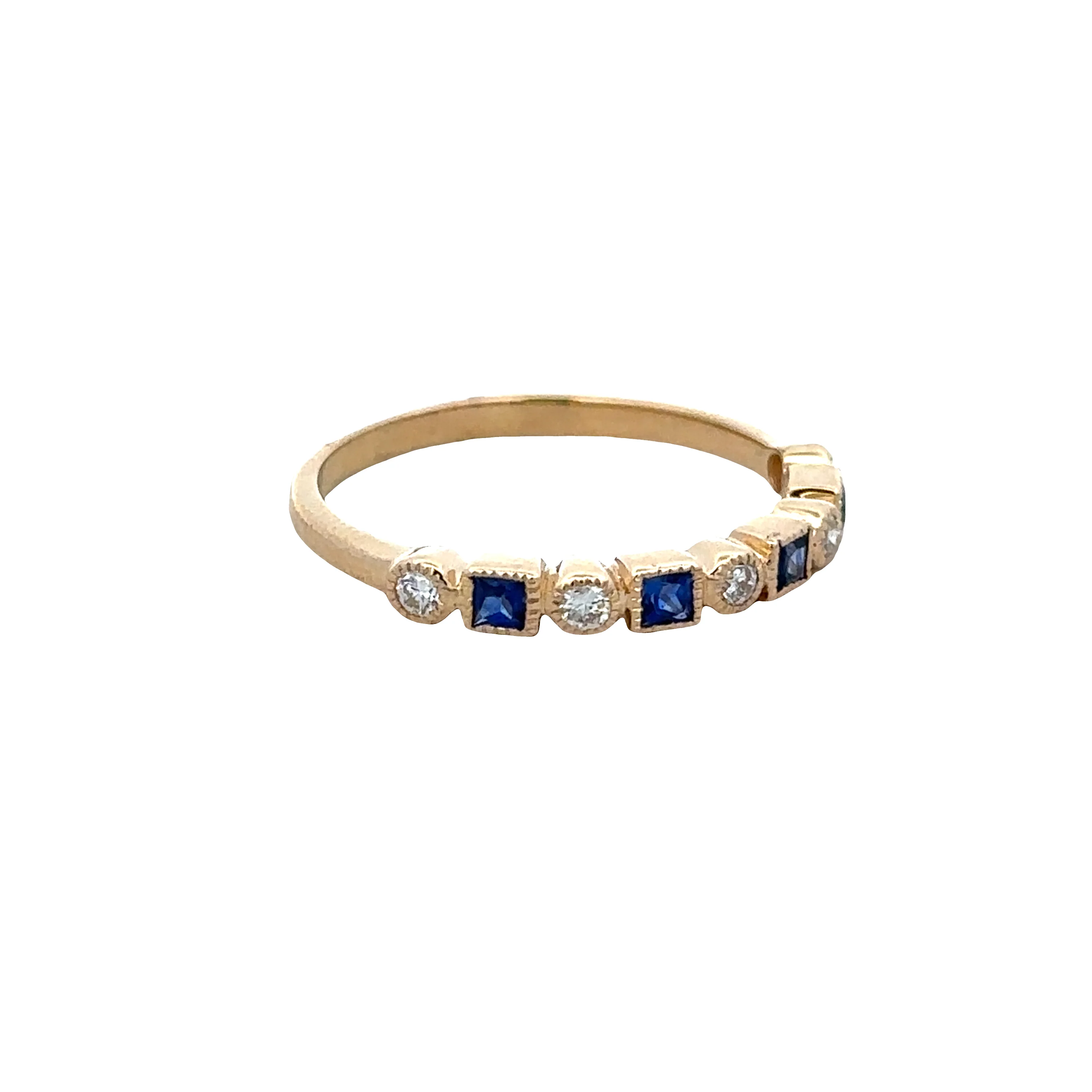 14k Yellow Gold Sapphire & Diamond Alternating Band – Size 7.25 - Image 2