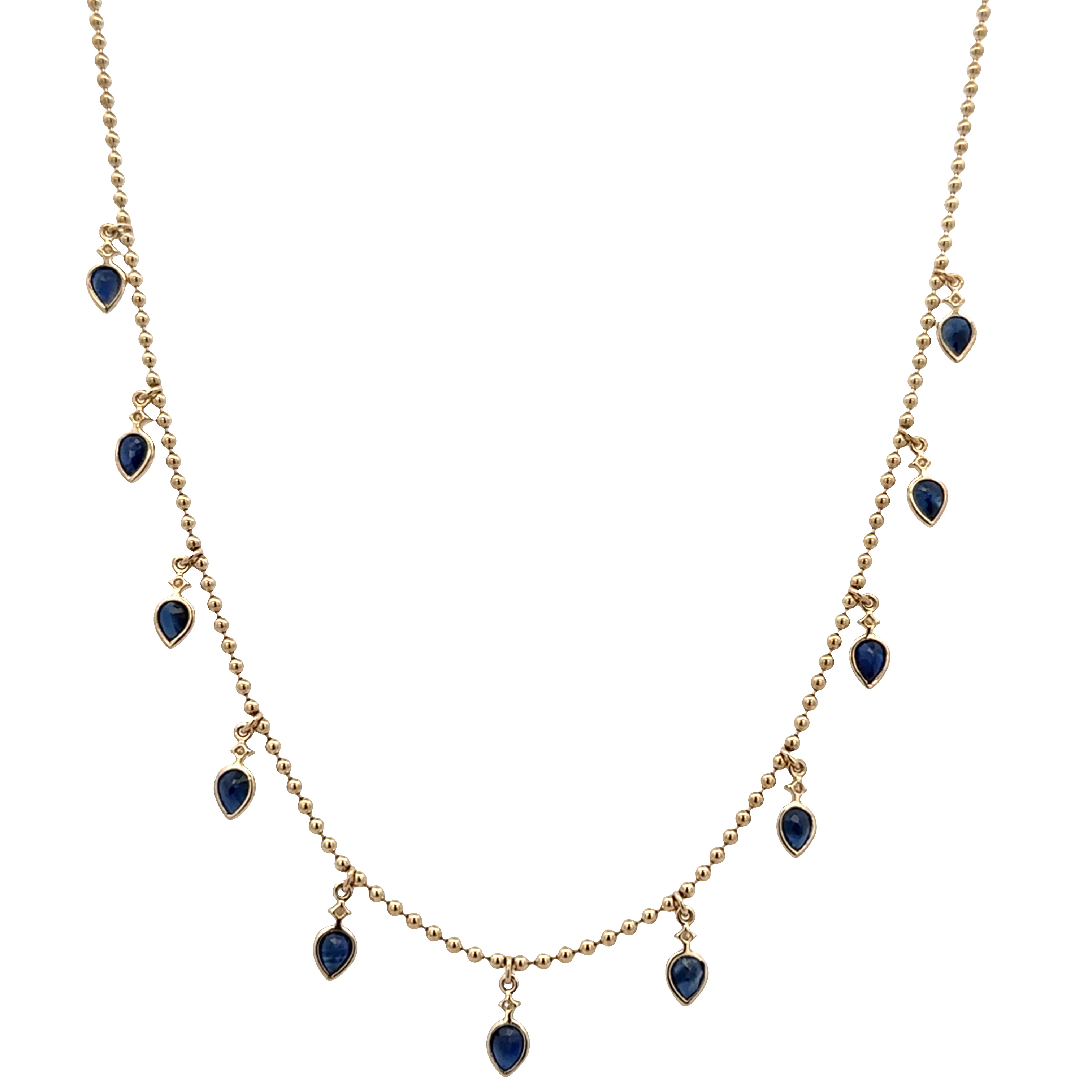14k Yellow Gold Sapphire & Diamond Station Necklace – Adjustable 18"–20" - Image 2