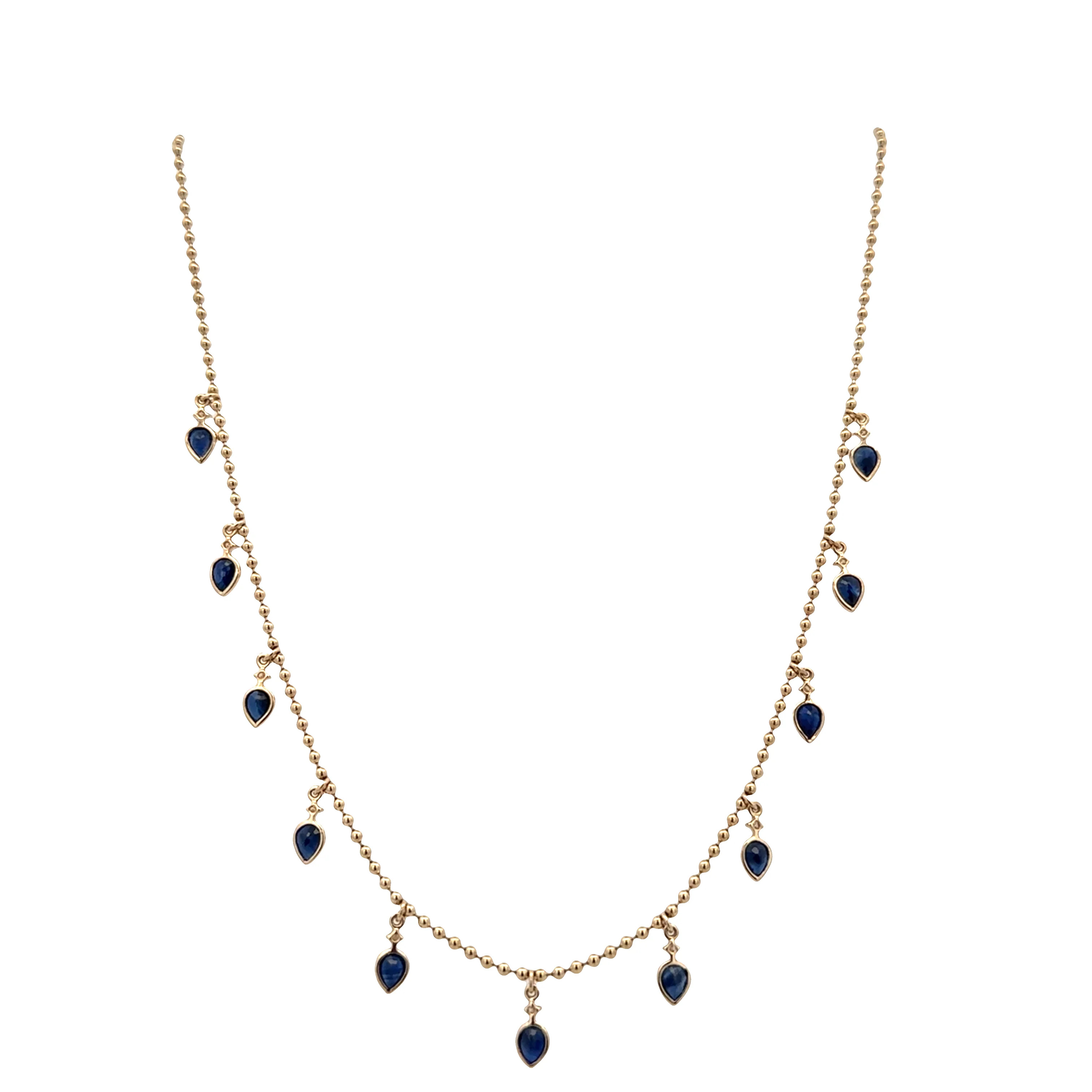 14k Yellow Gold Sapphire & Diamond Station Necklace – Adjustable 18"–20" - Image 3
