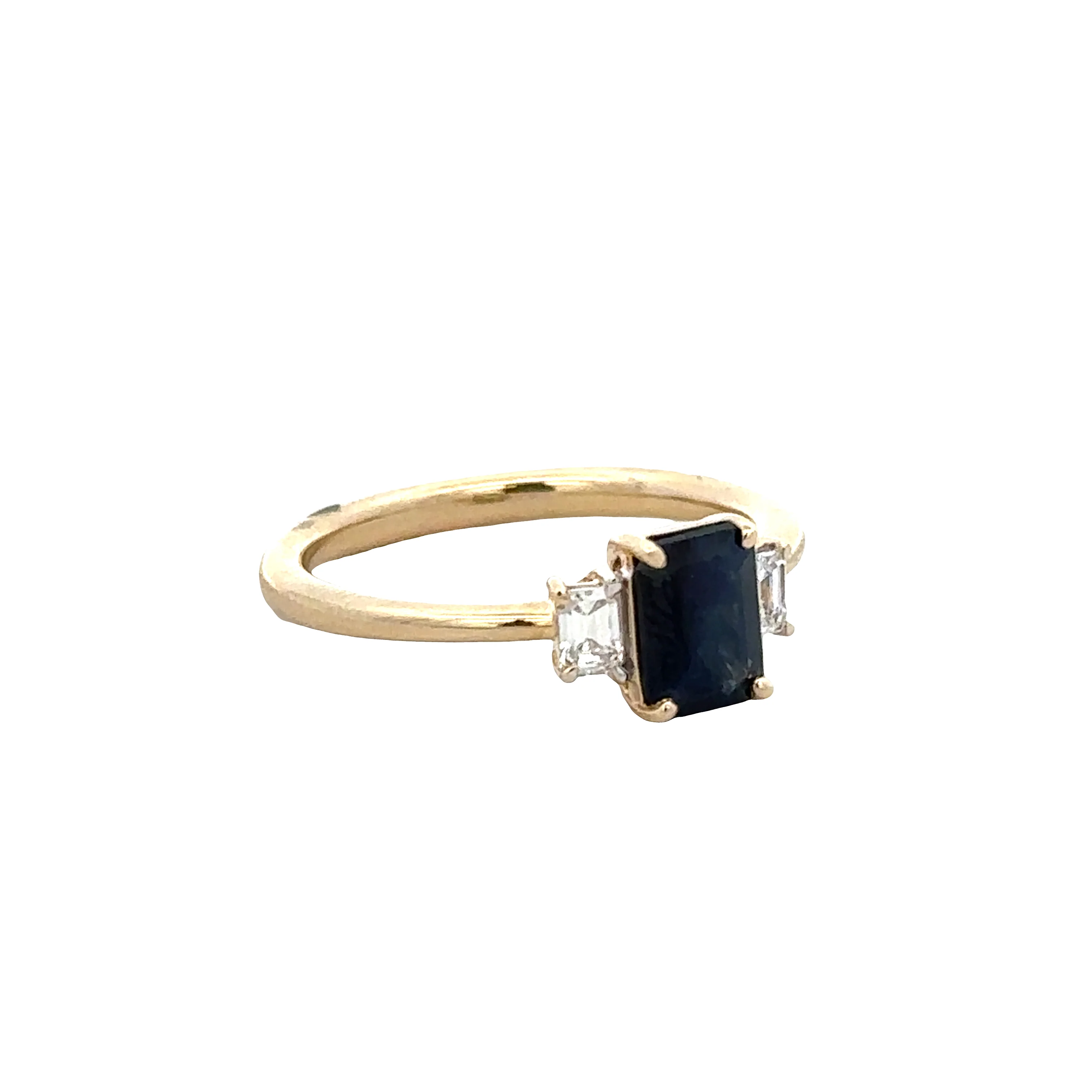 14k Yellow Gold Sapphire & Diamond Three-Stone Ring – Size 7 - Image 2