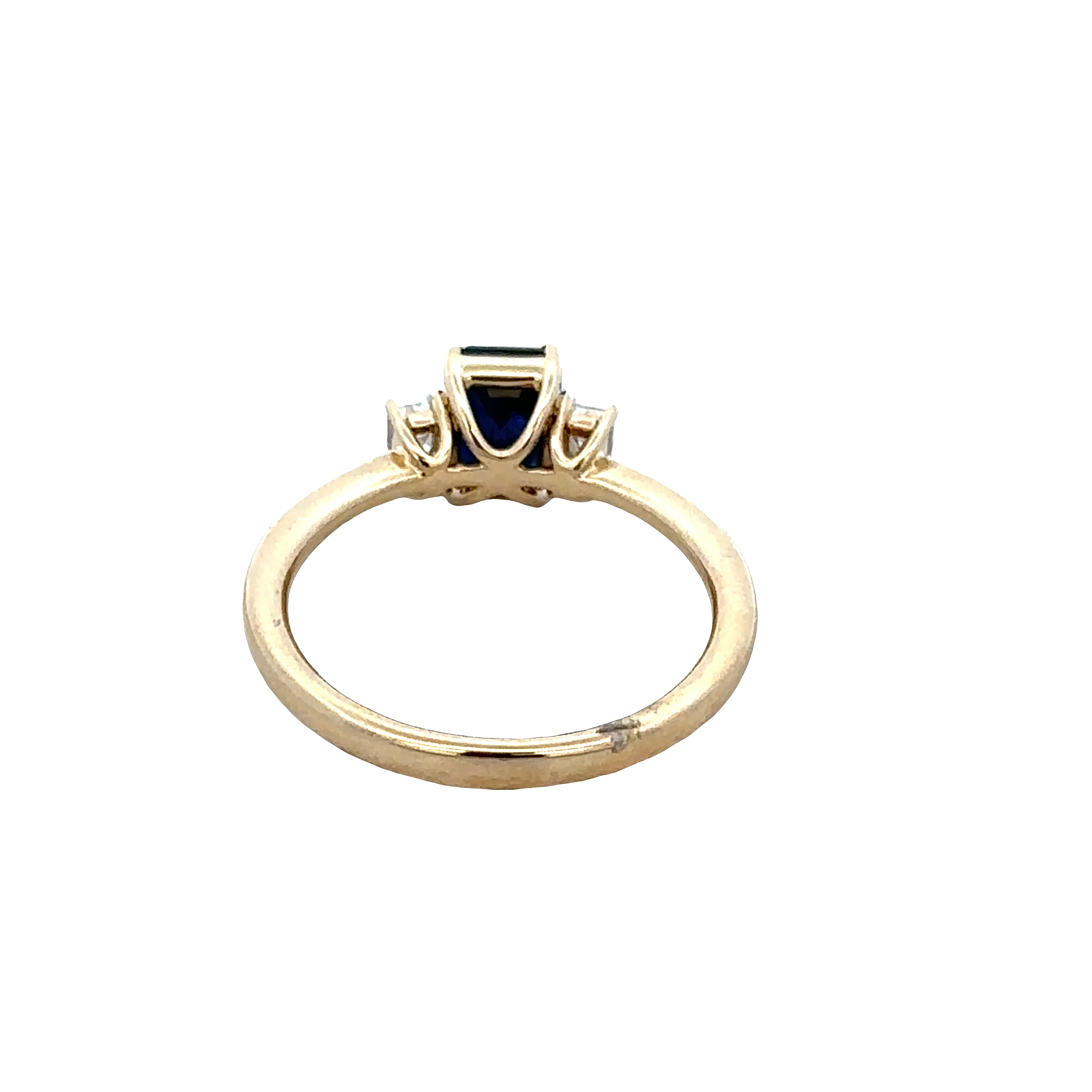 14k Yellow Gold Sapphire & Diamond Three-Stone Ring – Size 7 - Image 3