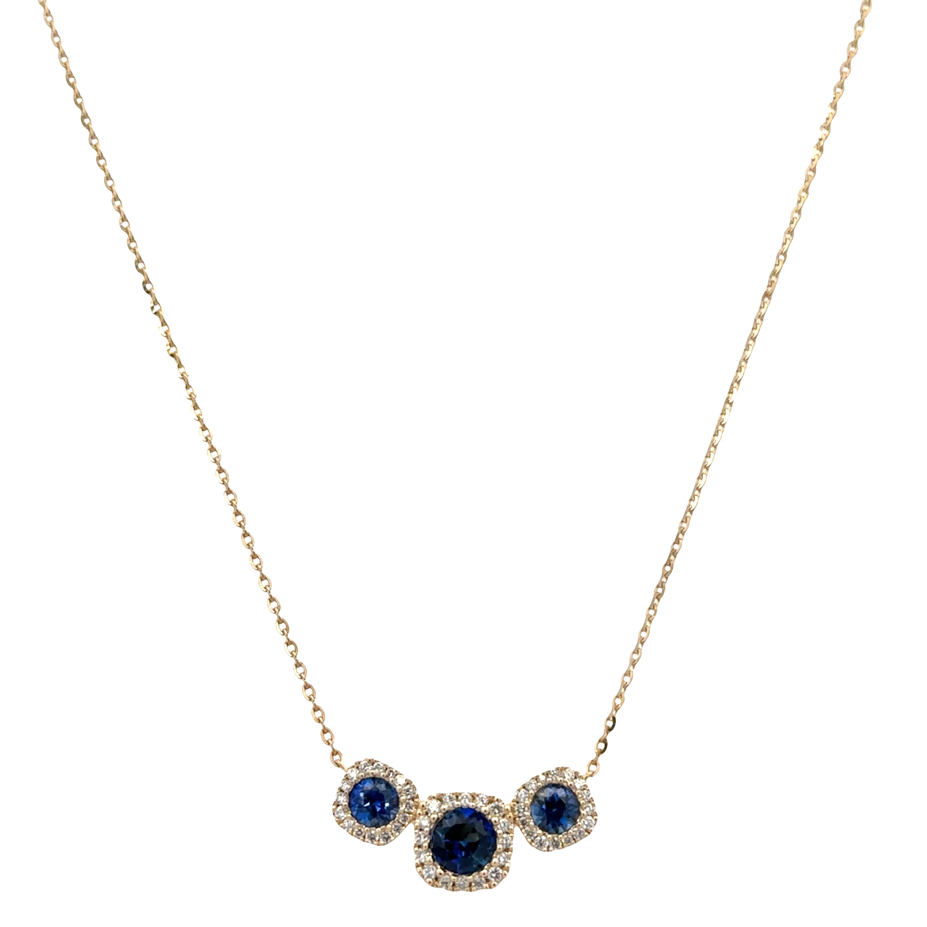 14k Yellow Gold Sapphire & Diamond Triple Halo Necklace – 18"