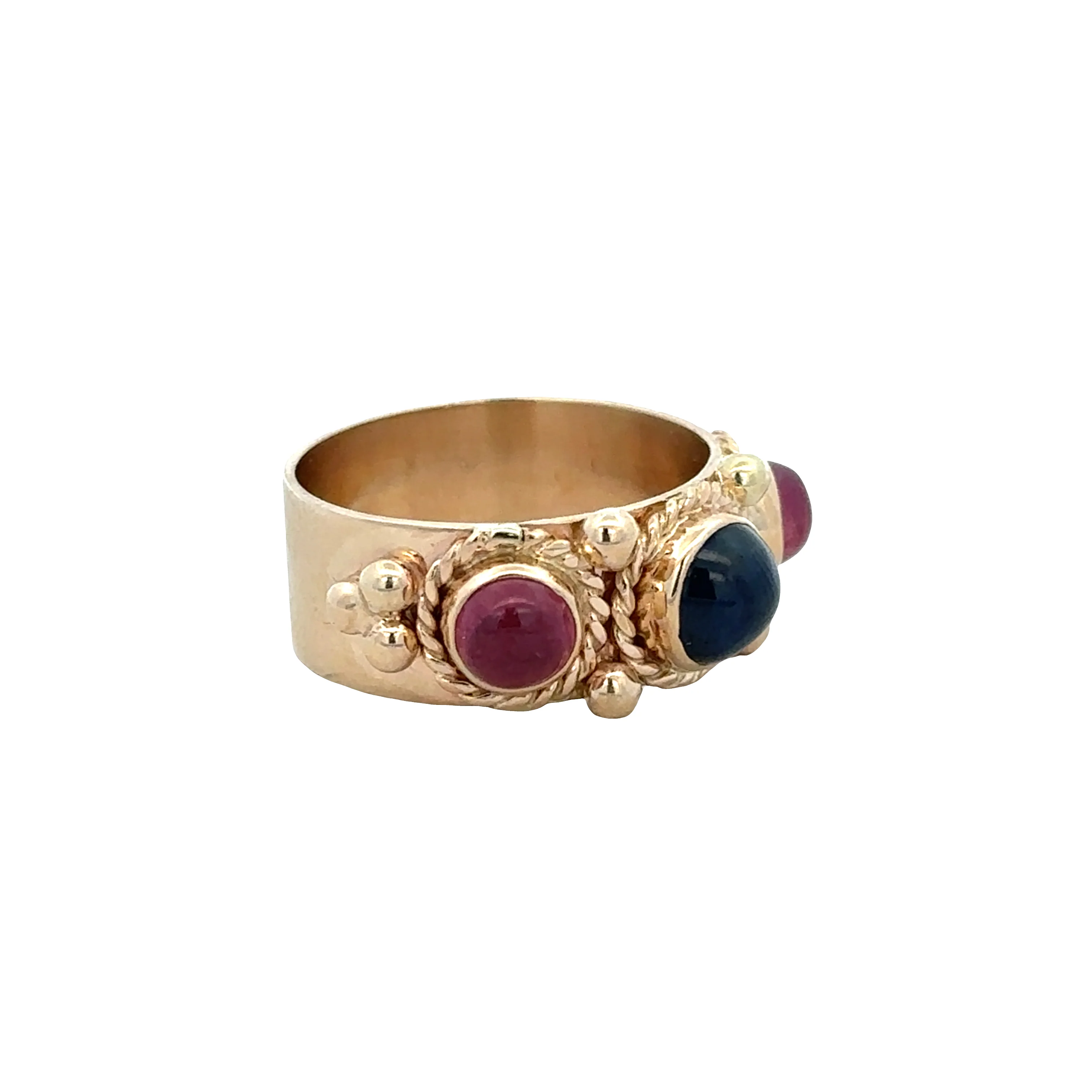 14k Yellow Gold Sapphire & Ruby Cabochon Band Ring – Size 6.5 - Image 2