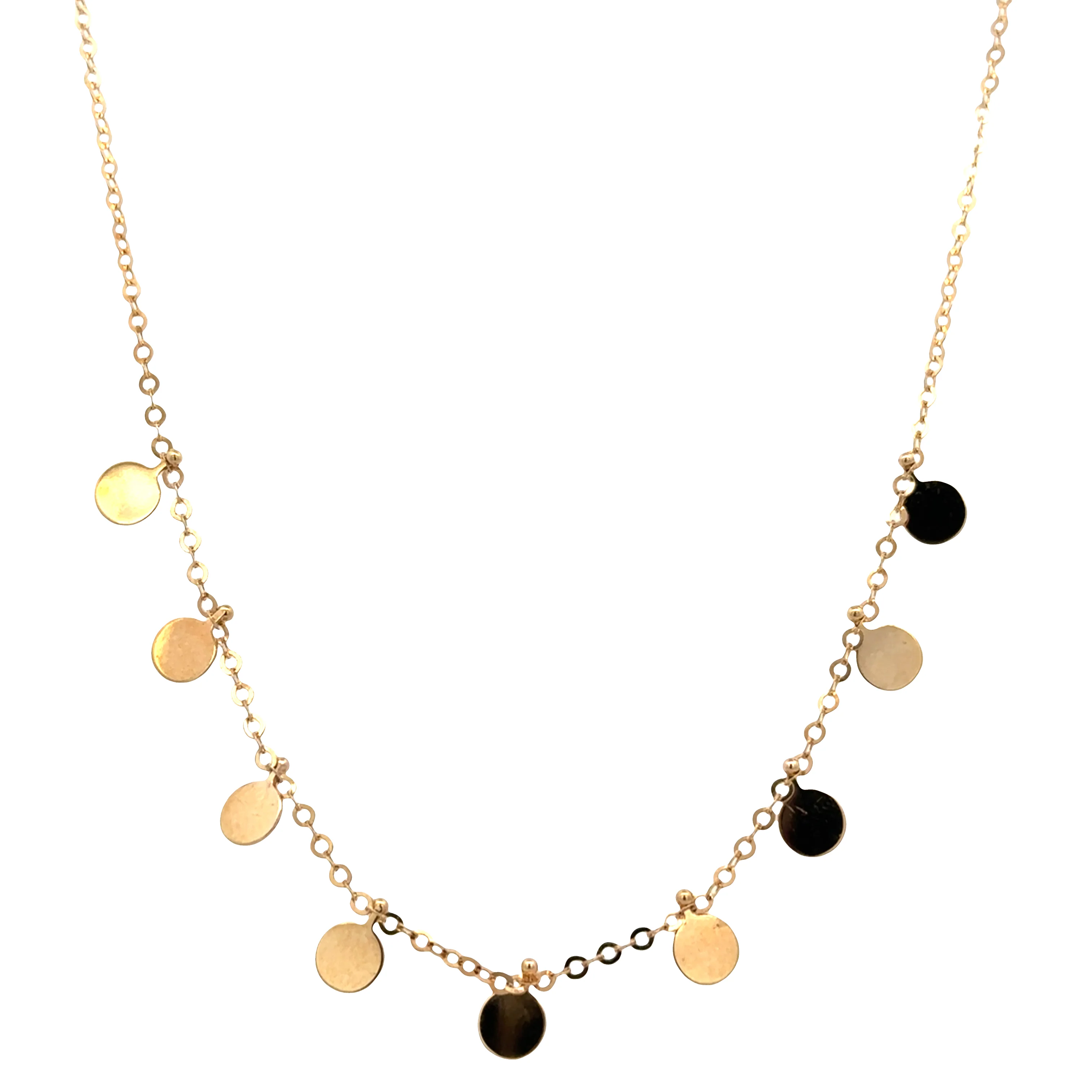 14k Yellow Gold Station Disc Necklace – Adjustable 19" - Image 2