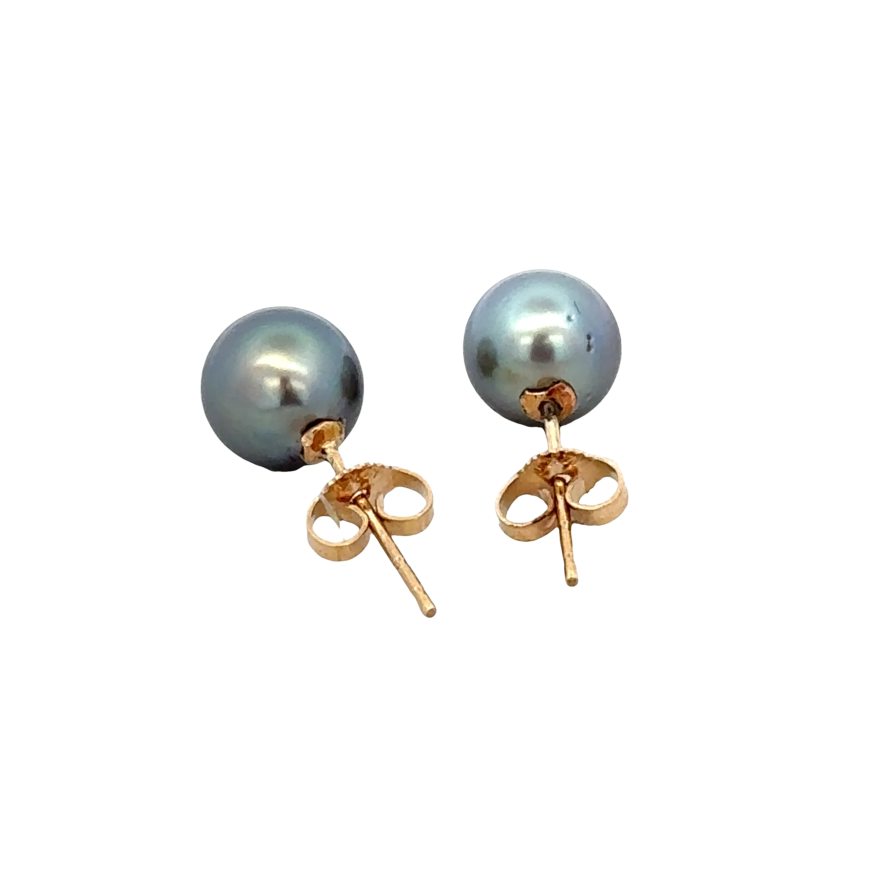 14k Yellow Gold Tahitian Pearl Stud Earrings – 8–8.5mm - Image 2