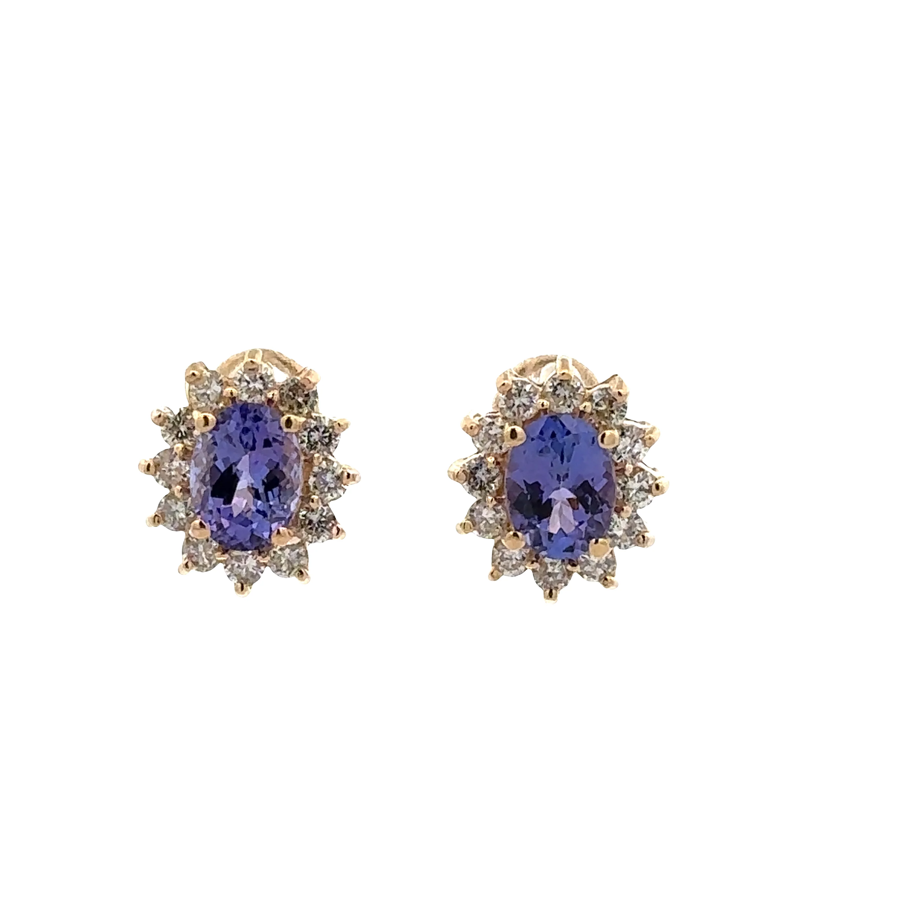 14k Yellow Gold Tanzanite & Diamond Stud Earrings – 1/2" Tall