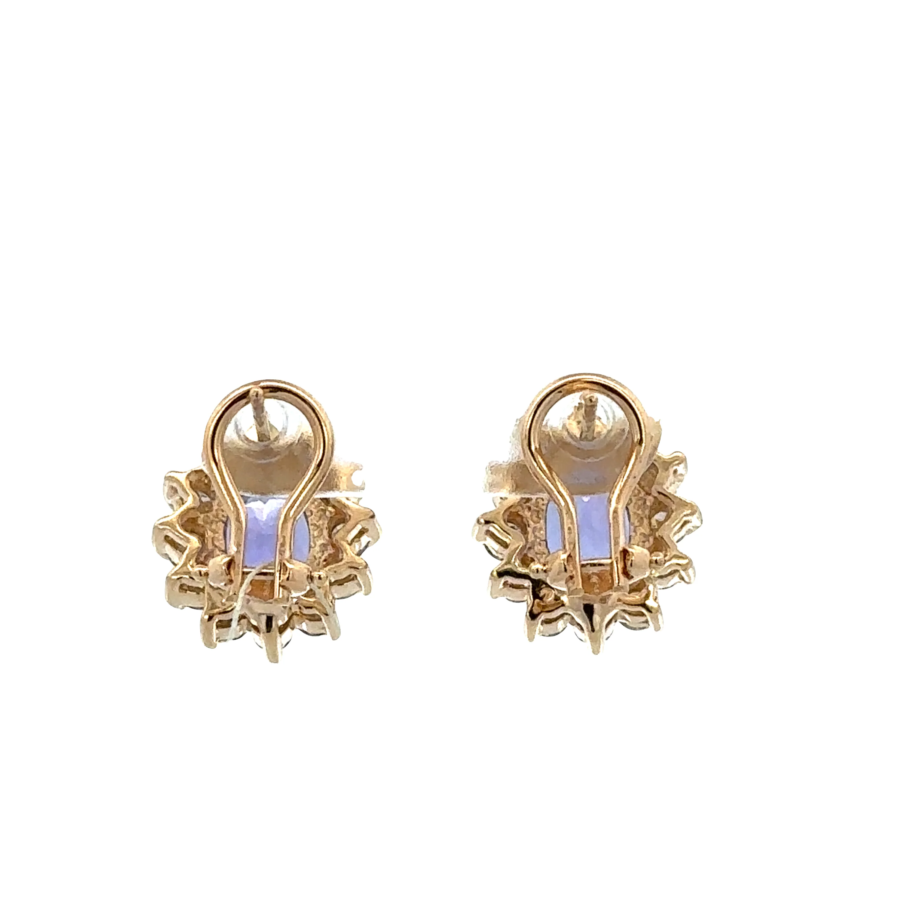 14k Yellow Gold Tanzanite & Diamond Stud Earrings – 1/2" Tall - Image 2
