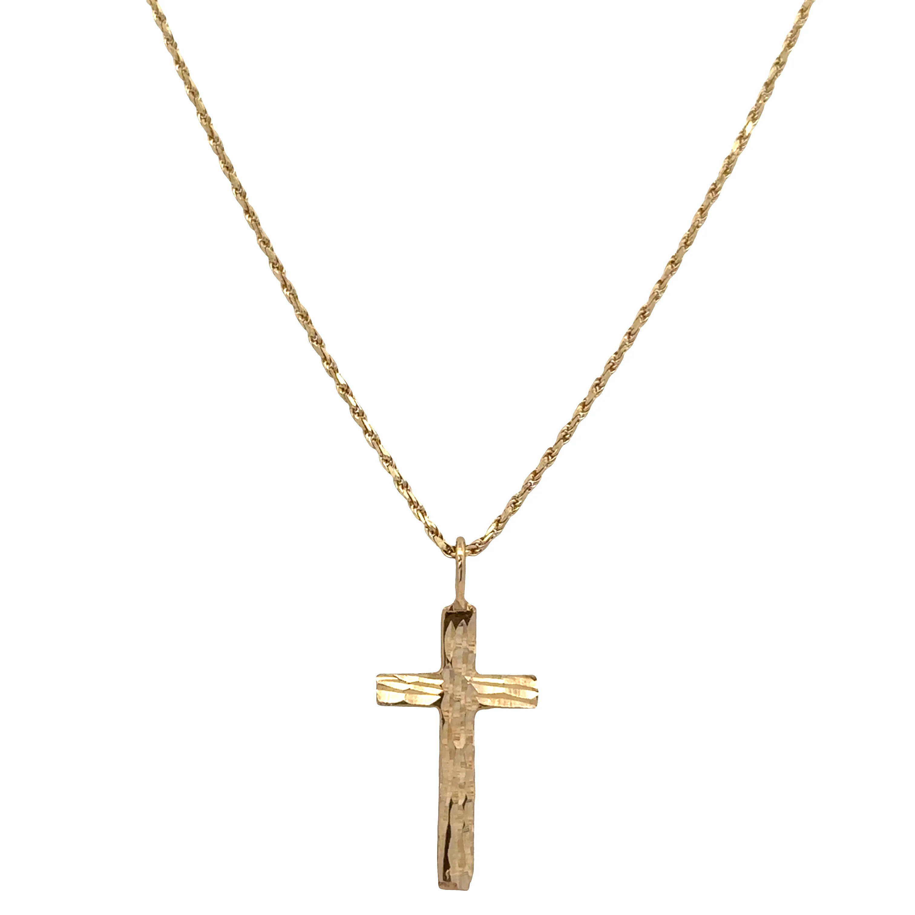 14k Yellow Gold Textured Cross Pendant Necklace – 18"