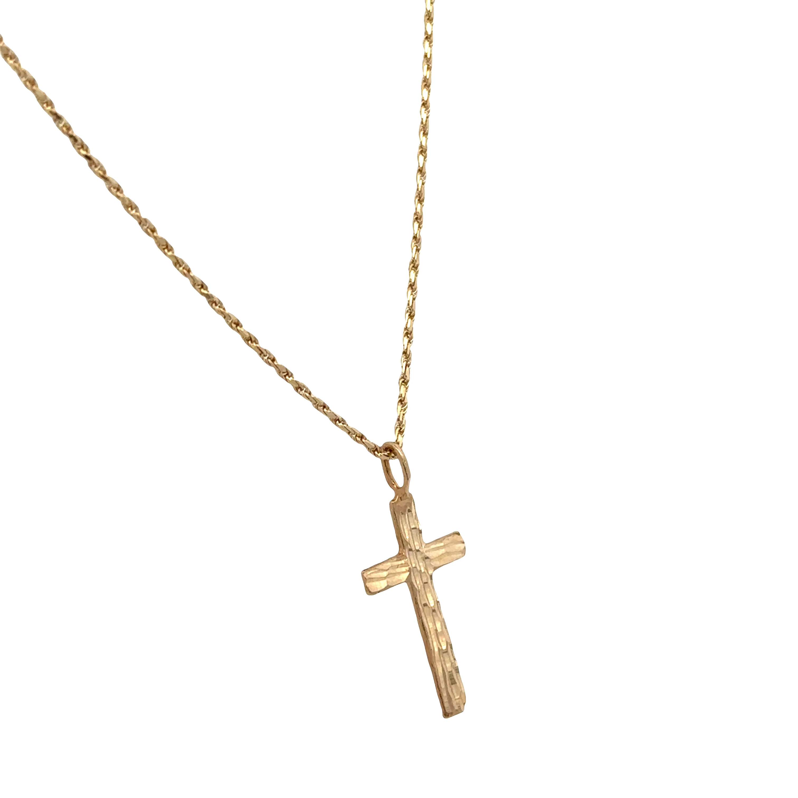14k Yellow Gold Textured Cross Pendant Necklace – 18" - Image 2