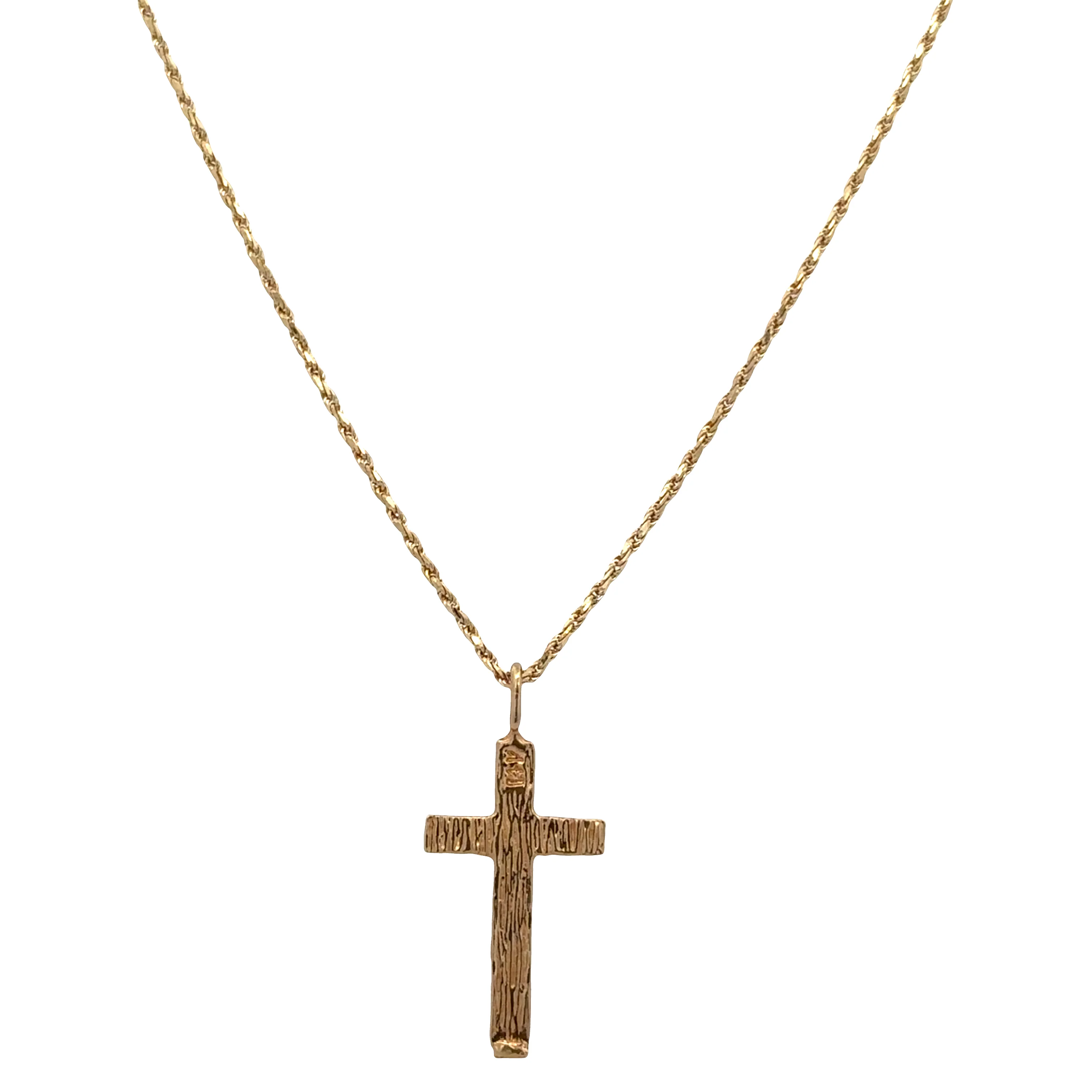 14k Yellow Gold Textured Cross Pendant Necklace – 18" - Image 3